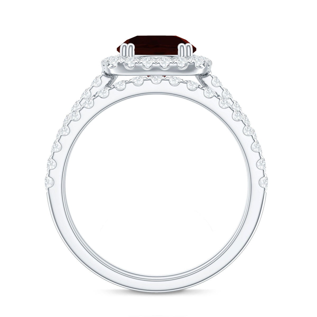 Natural Garnet Diamond Engagement Ring with Wedding Band