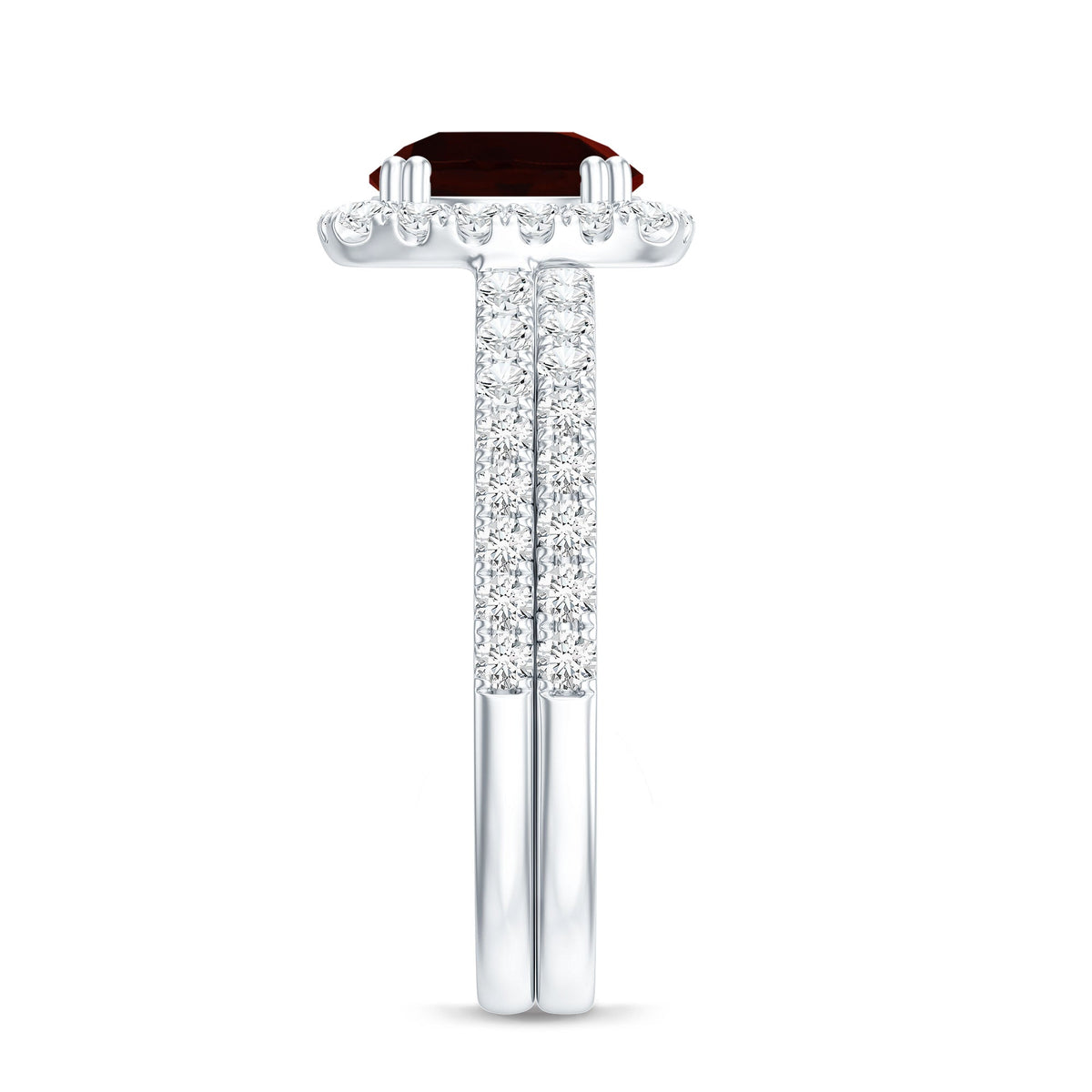 Natural Garnet Diamond Engagement Ring with Wedding Band