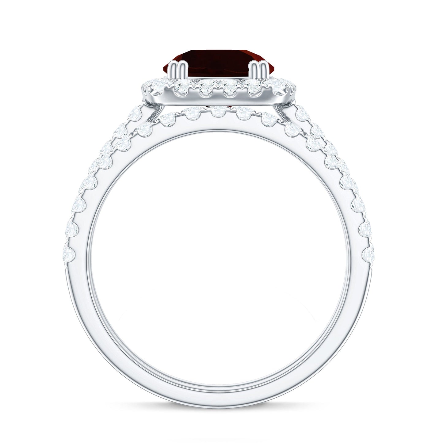 Natural Garnet Diamond Engagement Ring with Wedding Band