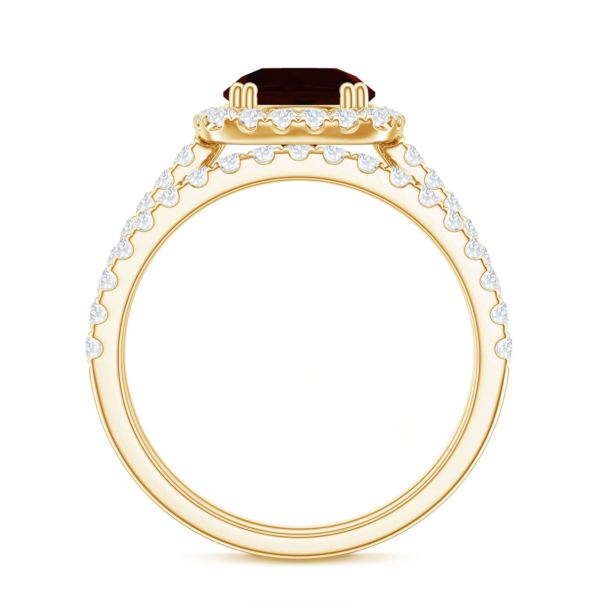 Natural Garnet Diamond Engagement Ring with Wedding Band