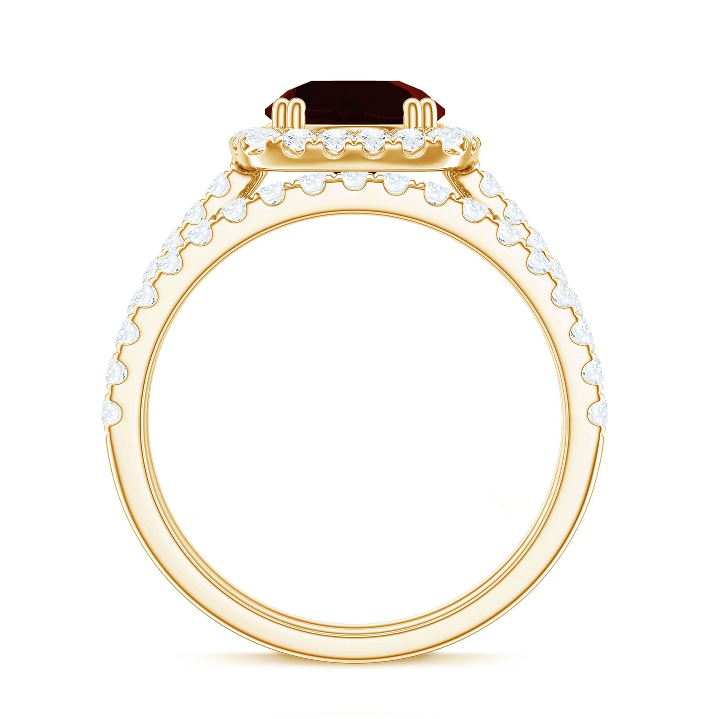 Natural Garnet Diamond Engagement Ring with Wedding Band