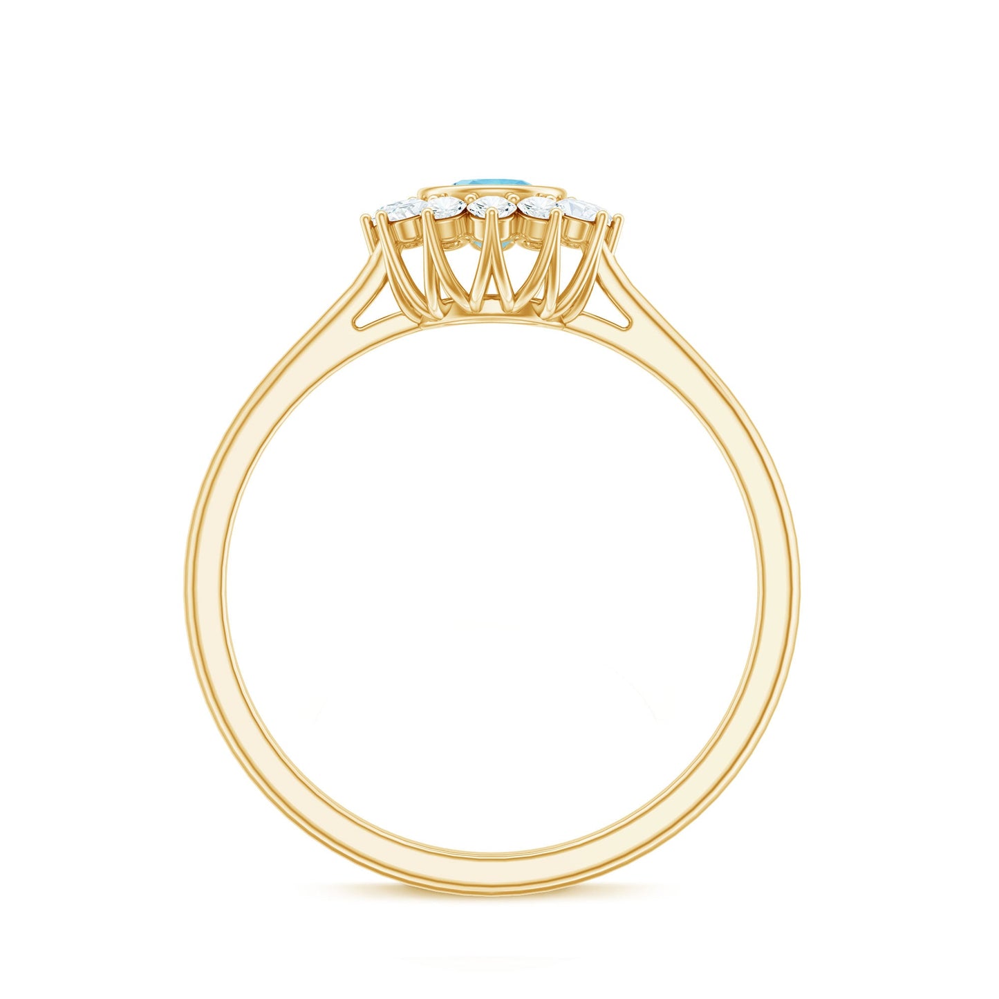 Real Round Aquamarine and Diamond Halo Promise Ring