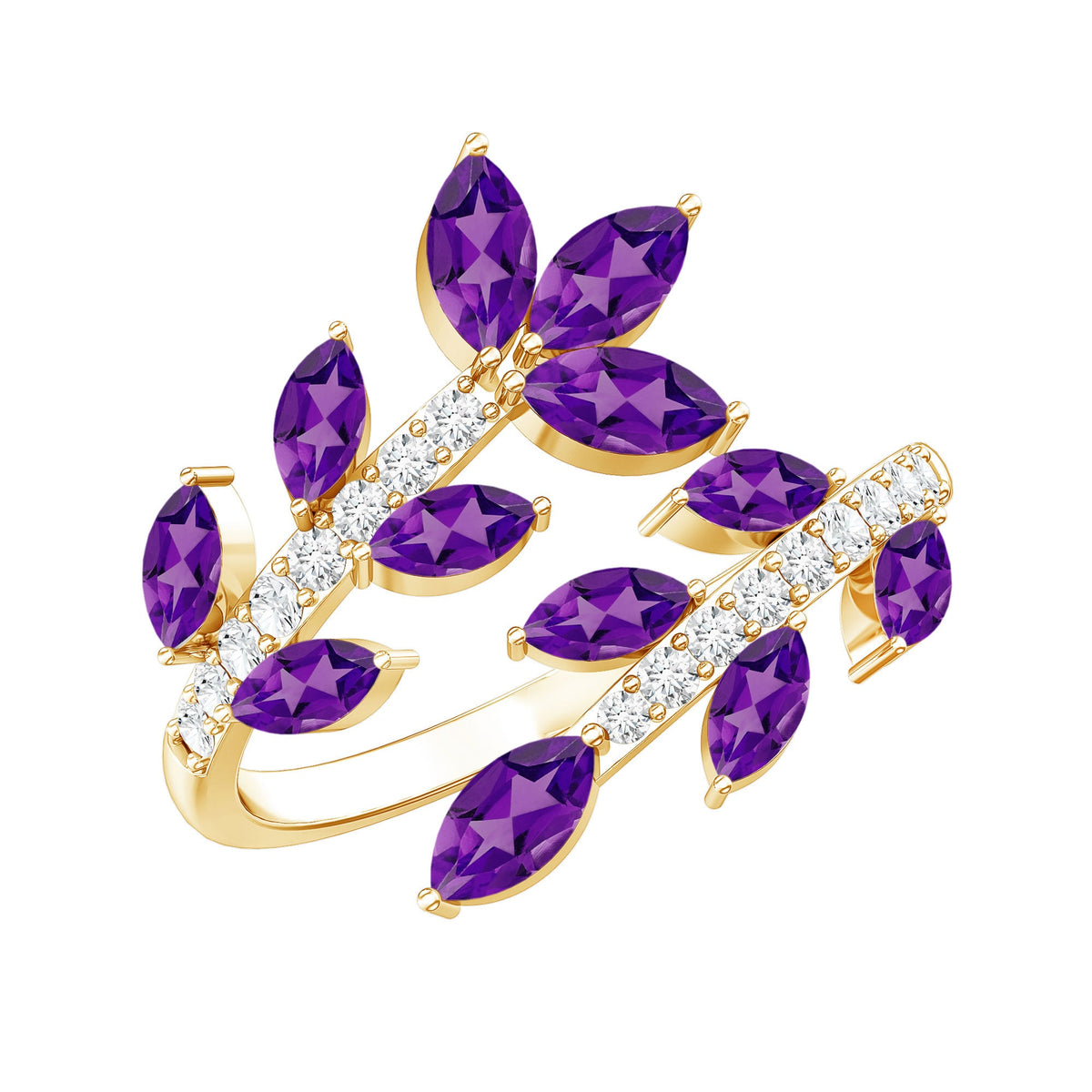 Nature Inspired Amethyst Diamond Cocktail Ring