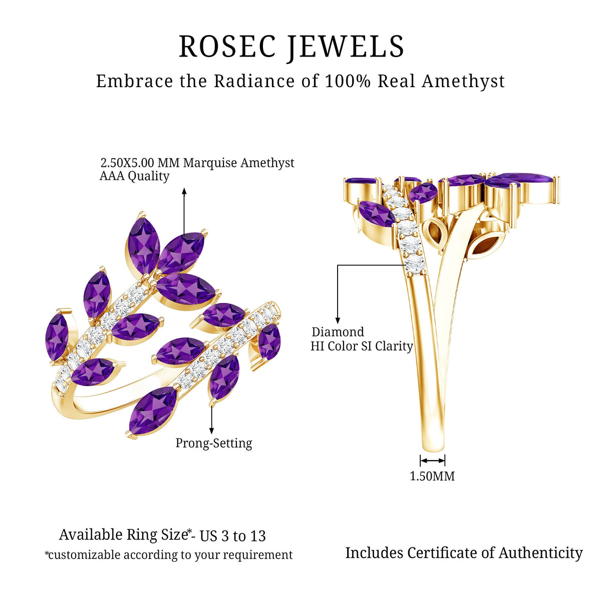 Nature Inspired Amethyst Diamond Cocktail Ring