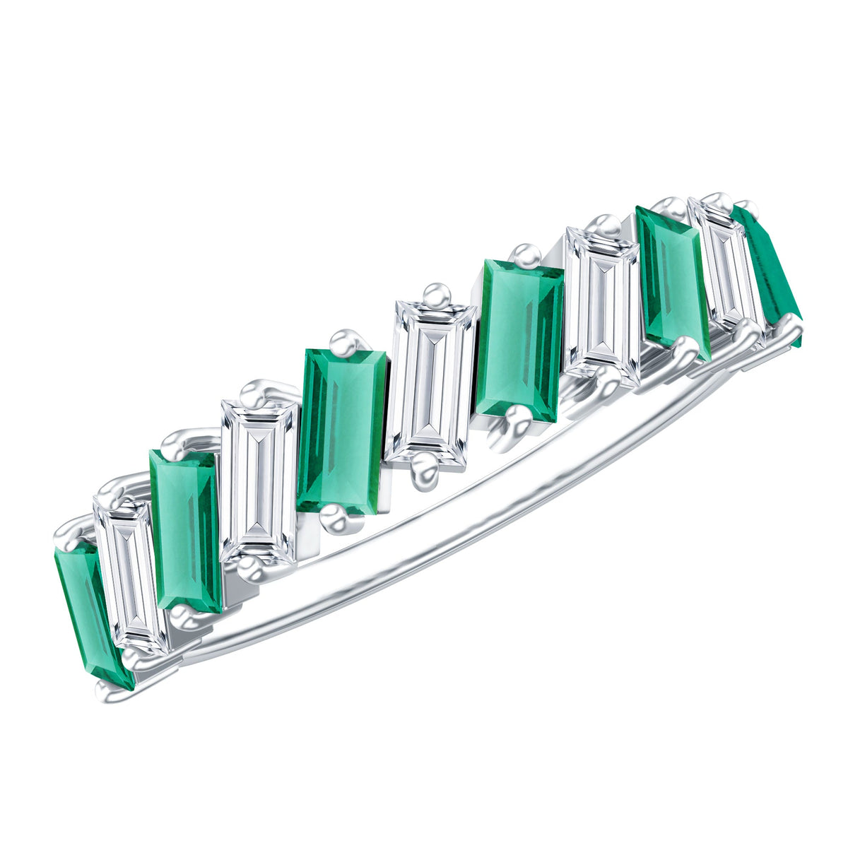 Certified Baguette Lab Grown Emerald Wedding Anniversary Band Ring