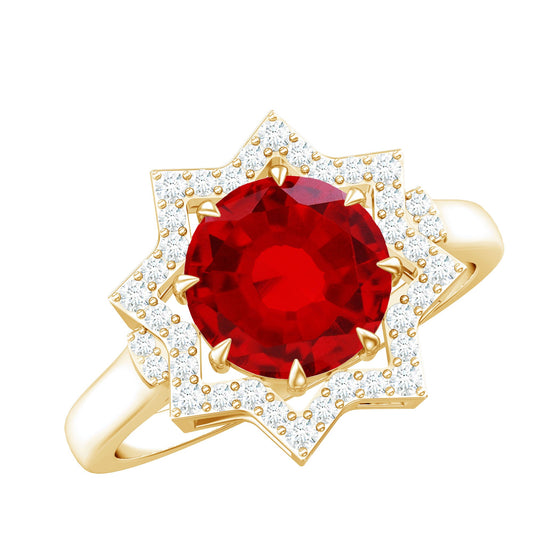 Round Cut Lab Created Ruby and Diamonds Statement Ring
