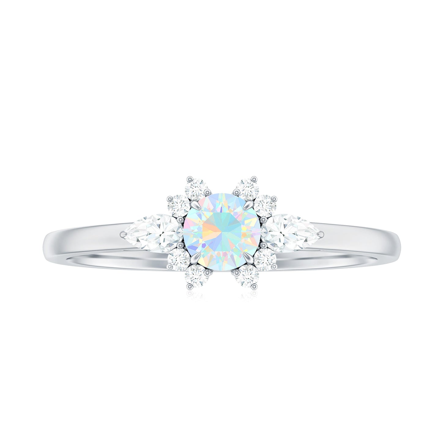Real Ethiopian Rainbow Opal Diamond Promise Ring with Certificate