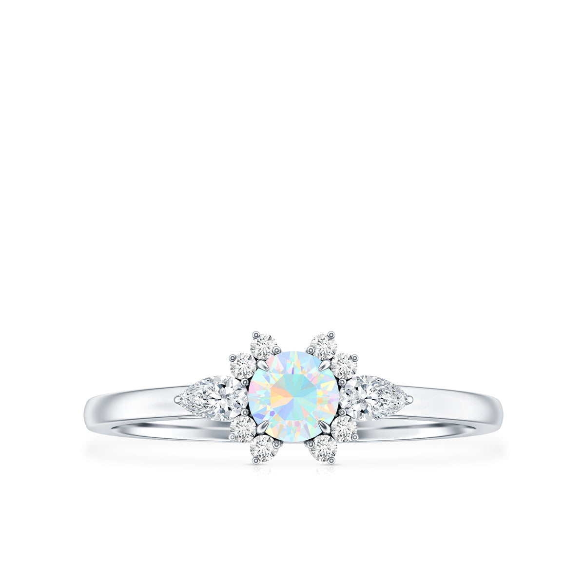 Real Ethiopian Rainbow Opal Diamond Promise Ring with Certificate