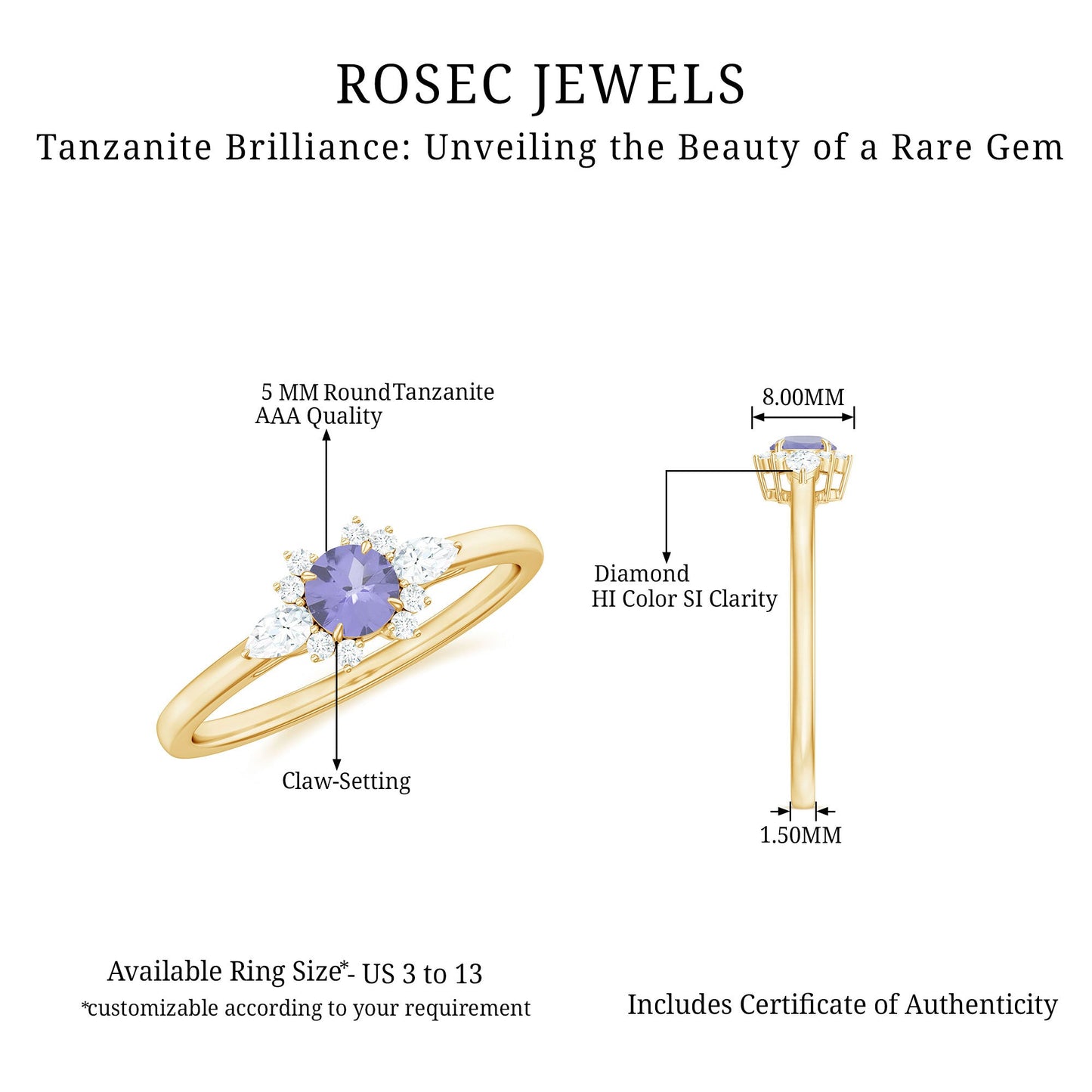 Real Tanzanite Promise Ring with Diamond