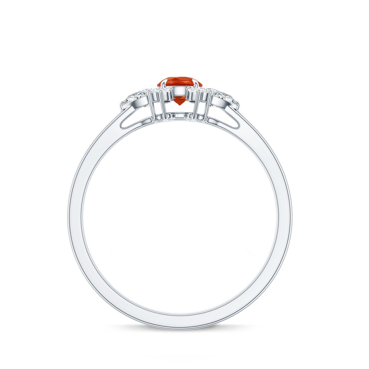 Claw Set Round Fire Opal and Diamond Promise Ring