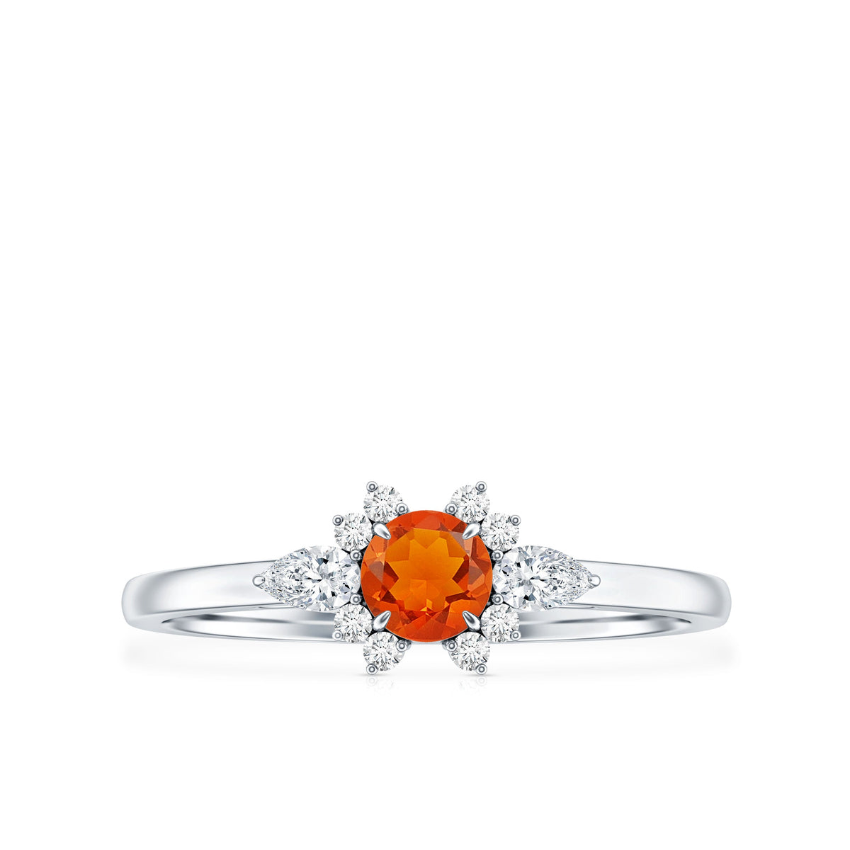 Claw Set Round Fire Opal and Diamond Promise Ring