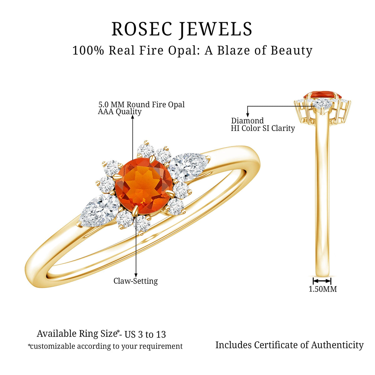 Claw Set Round Fire Opal and Diamond Promise Ring