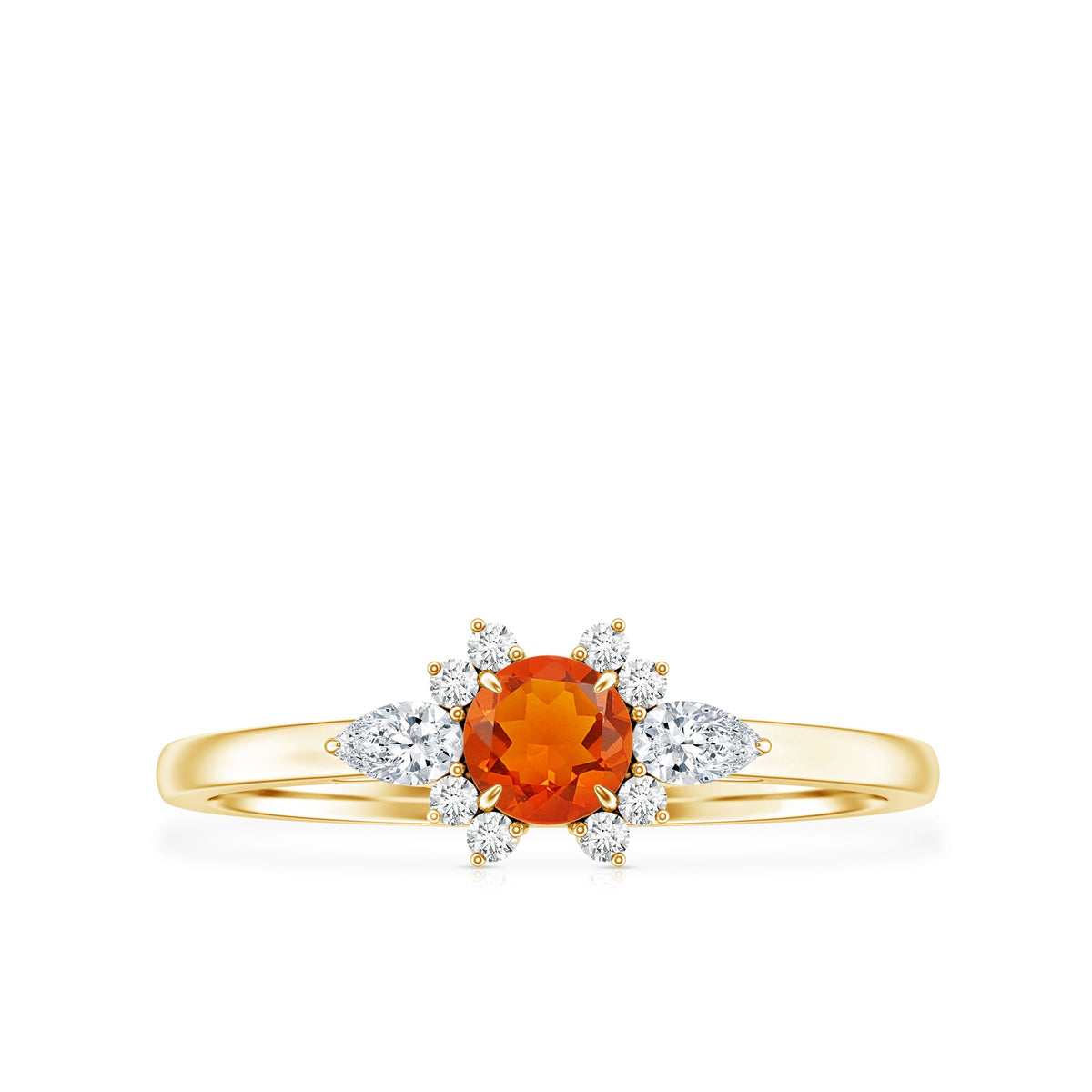 Claw Set Round Fire Opal and Diamond Promise Ring