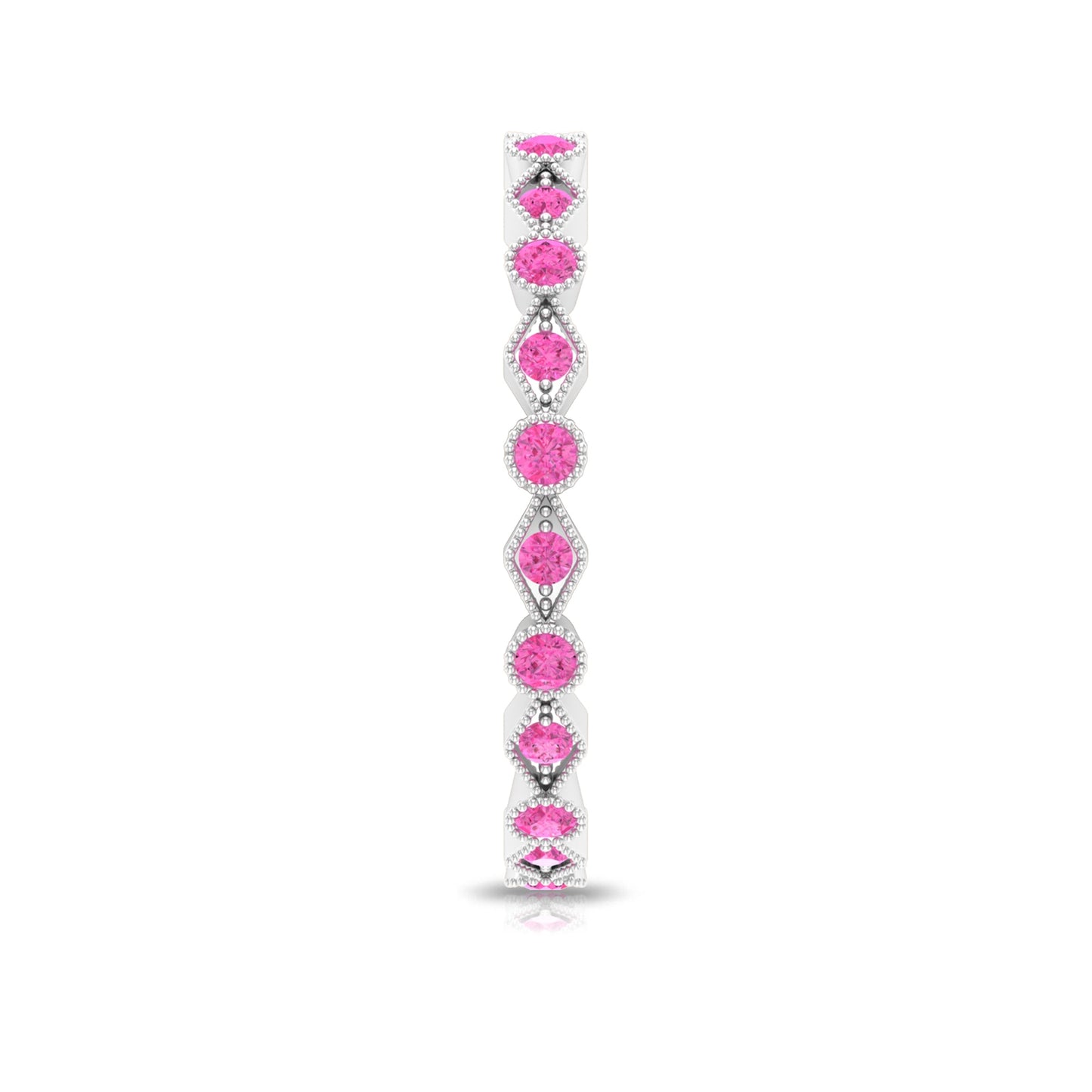 Created Pink Sapphire Stackable Eternity Ring with Beaded Shank
