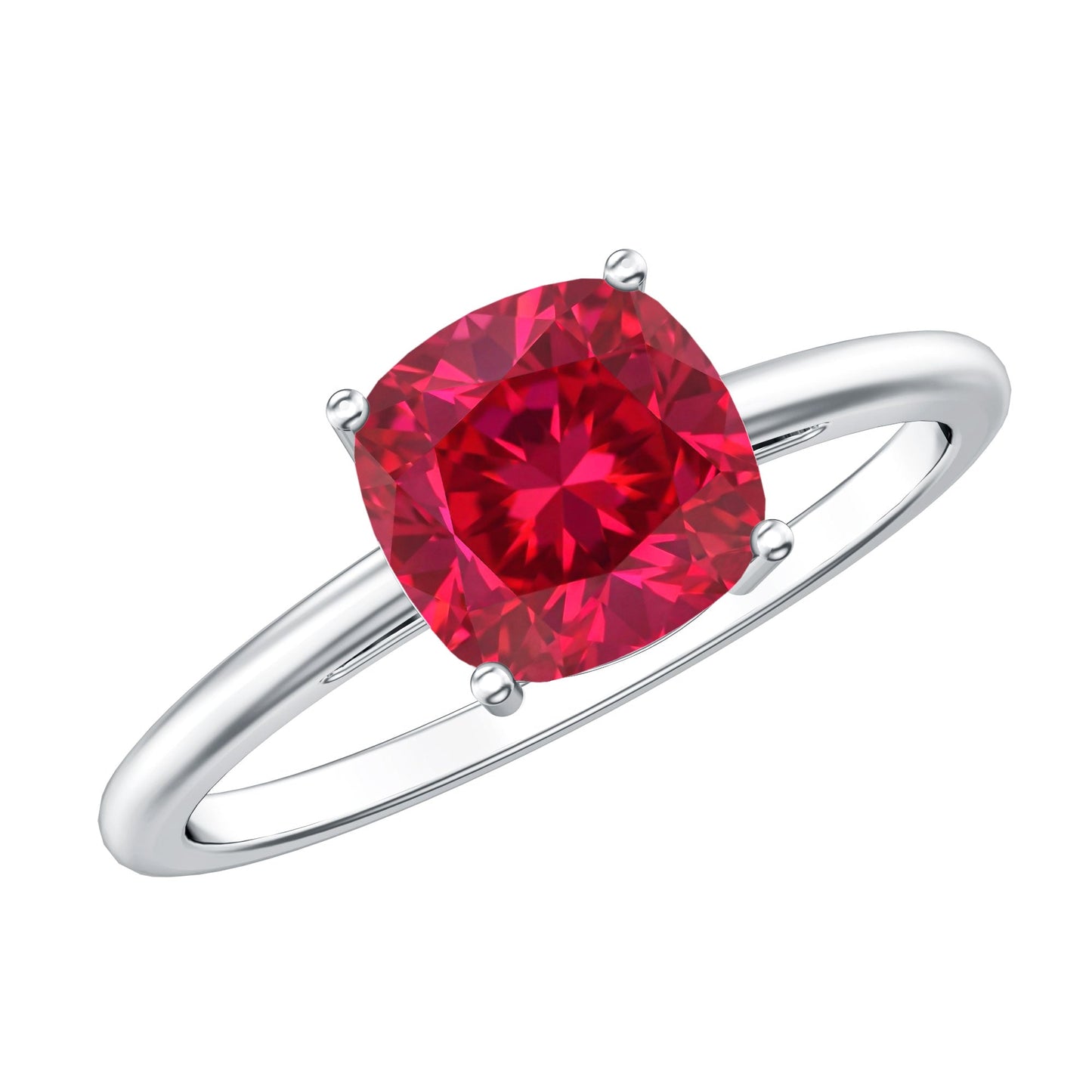 Solitaire 2 Carat Cushion Cut Lab Grown Ruby Engagement Ring