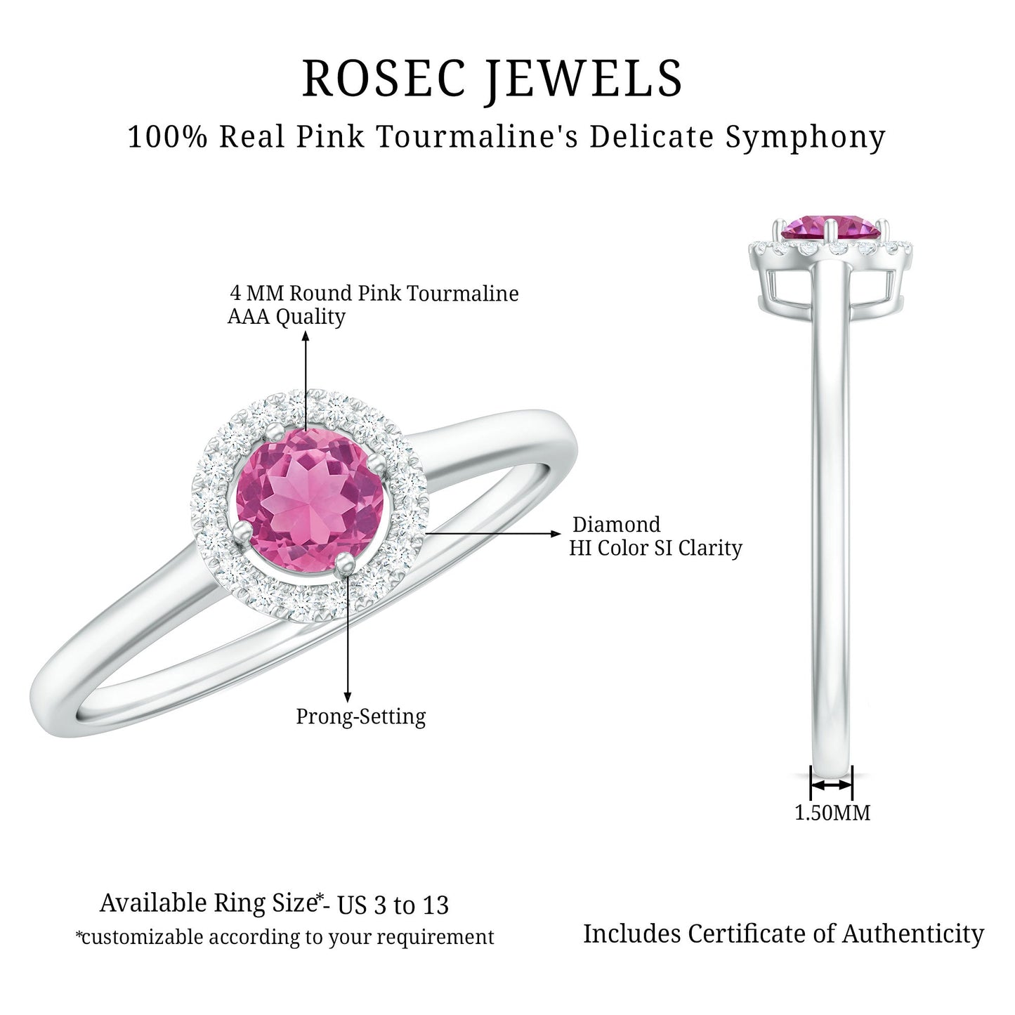 Pink Tourmaline Promise Ring with Diamond Halo