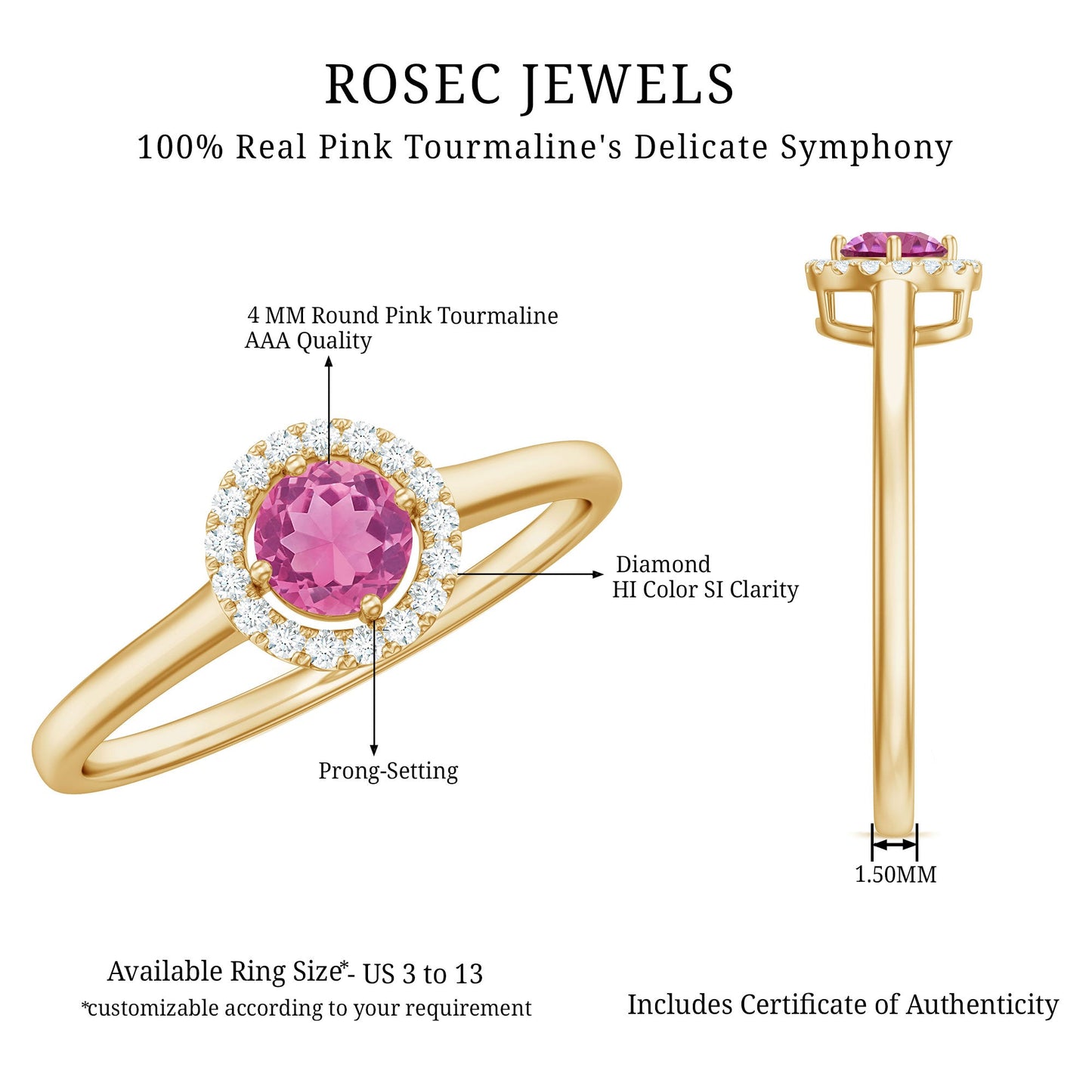 Pink Tourmaline Promise Ring with Diamond Halo