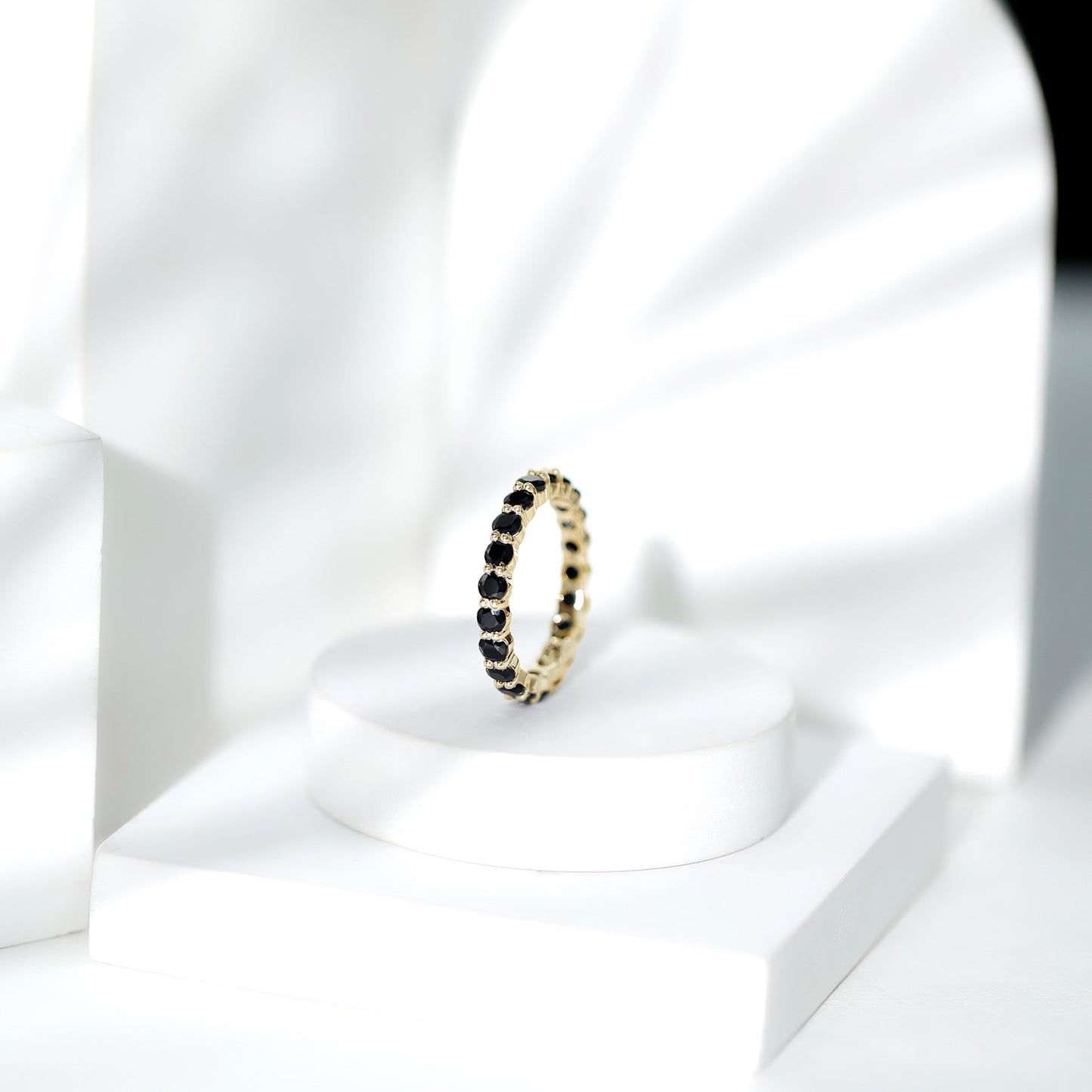 Certified Round Black Spinel Eternity Wedding Band