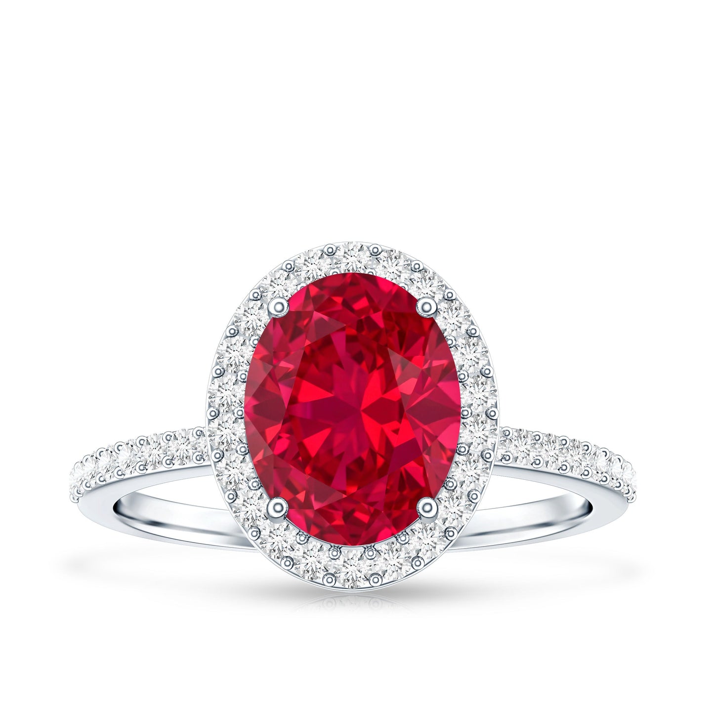 Classic Lab Grown Ruby Oval Engagement Ring with Diamond Halo