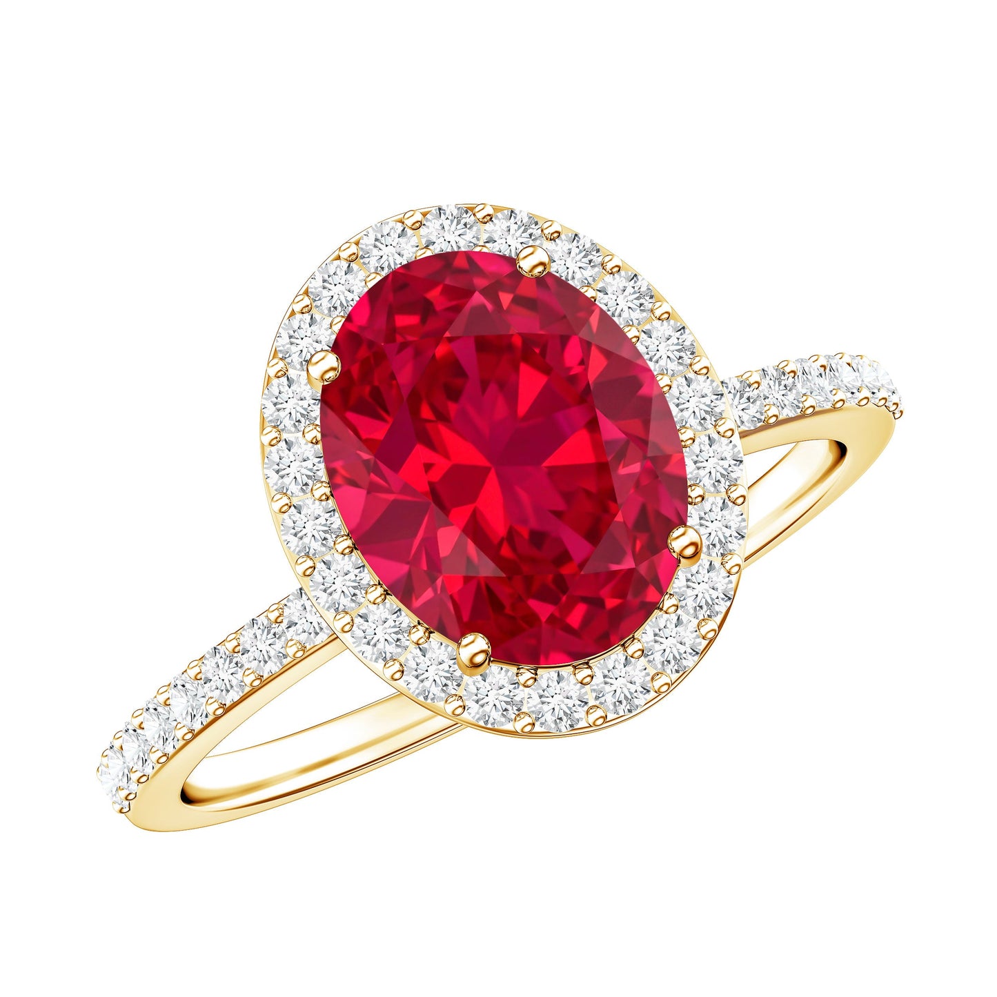 Classic Lab Grown Ruby Oval Engagement Ring with Diamond Halo