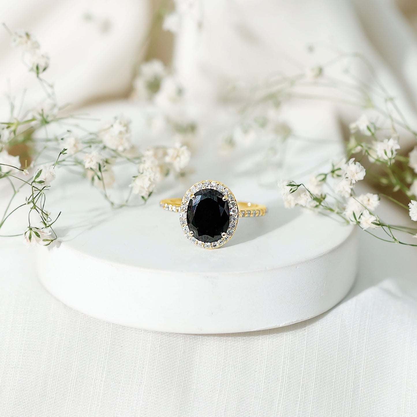 Certified 4.2 Carat Lab Grown Black and White Diamond Oval Engagement Ring with Halo