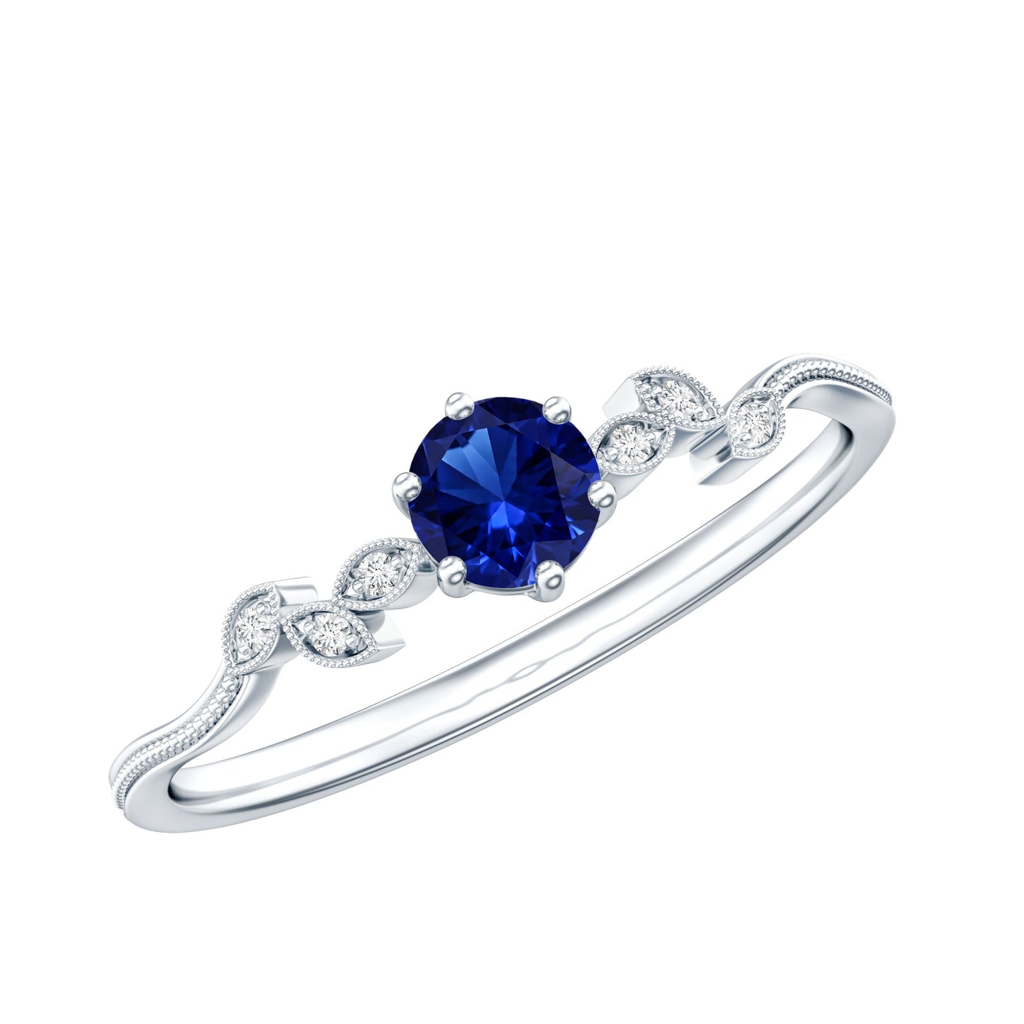 Certified 0.6 Carat Lab Grown Blue Sapphire Flower Promise Ring with Diamond