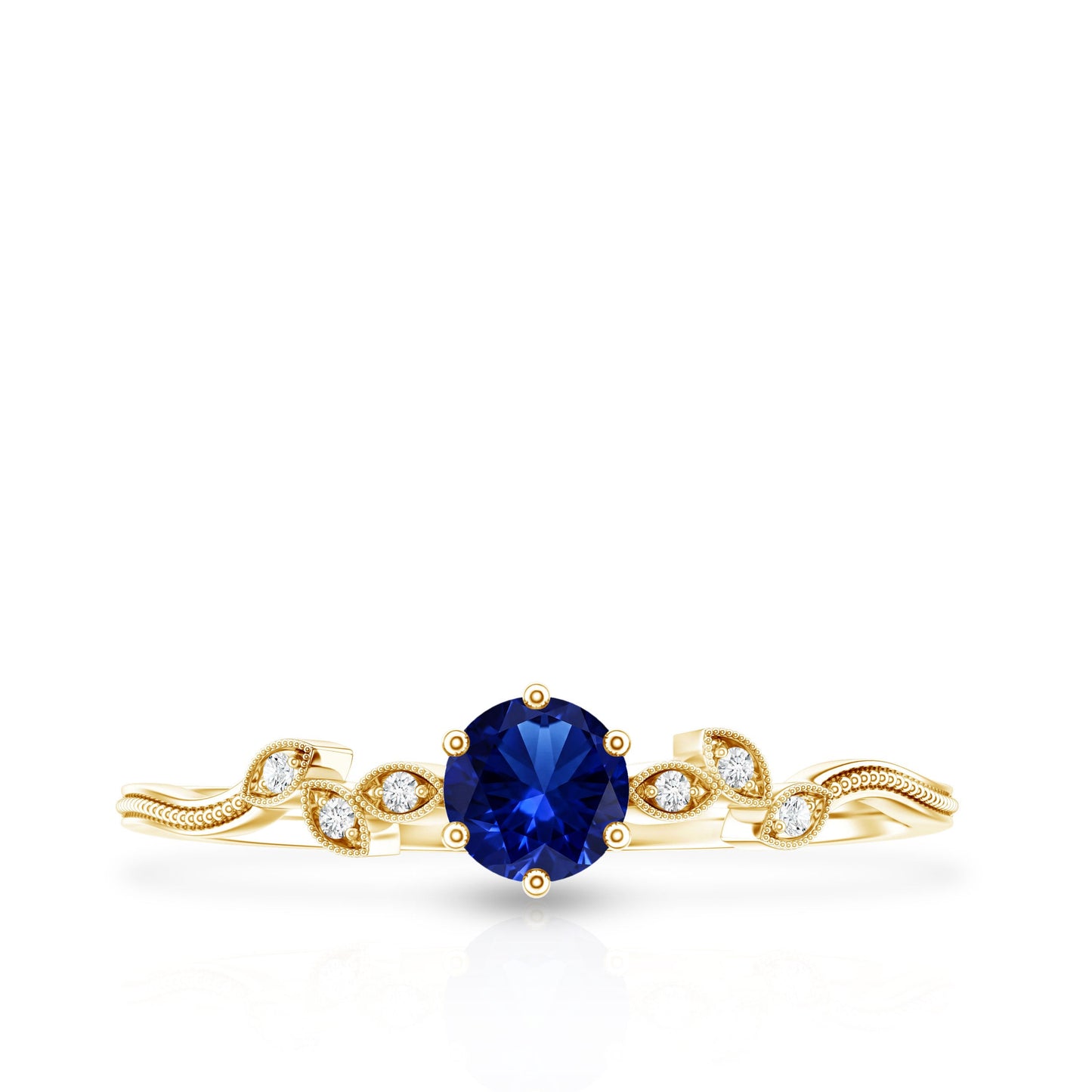 Certified 0.6 Carat Lab Grown Blue Sapphire Flower Promise Ring with Diamond
