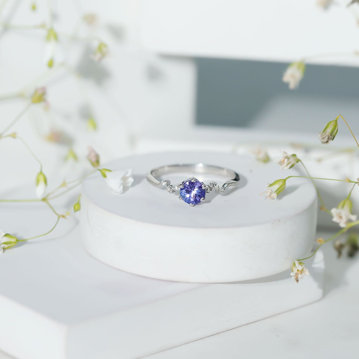 Real Tanzanite and Diamond Promise Ring