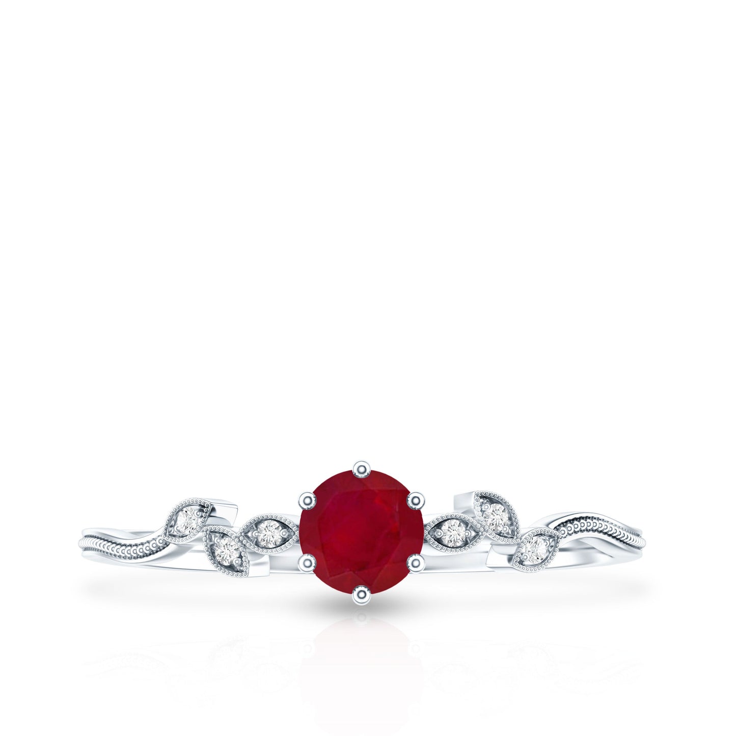 Ruby and Diamond Leaf Branch Promise Ring