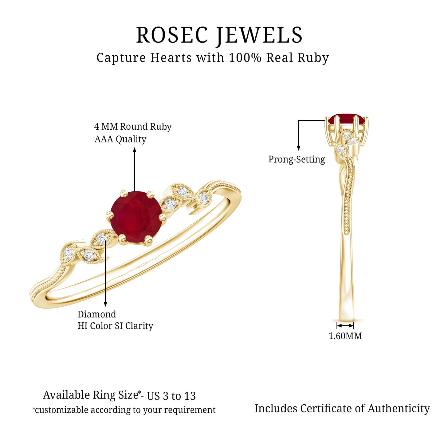 Ruby and Diamond Leaf Branch Promise Ring