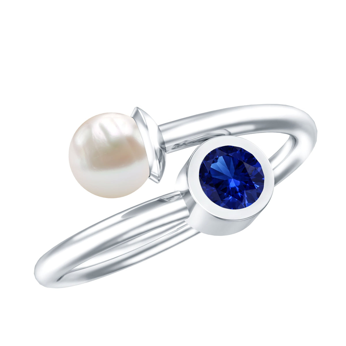 Lab Created Blue Sapphire and Pearl Toi Et Moi Ring