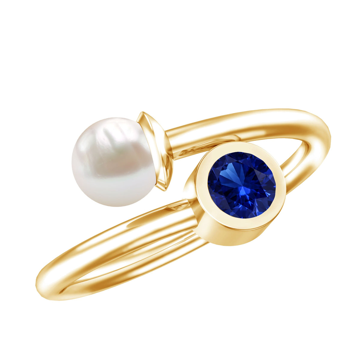 Lab Created Blue Sapphire and Pearl Toi Et Moi Ring
