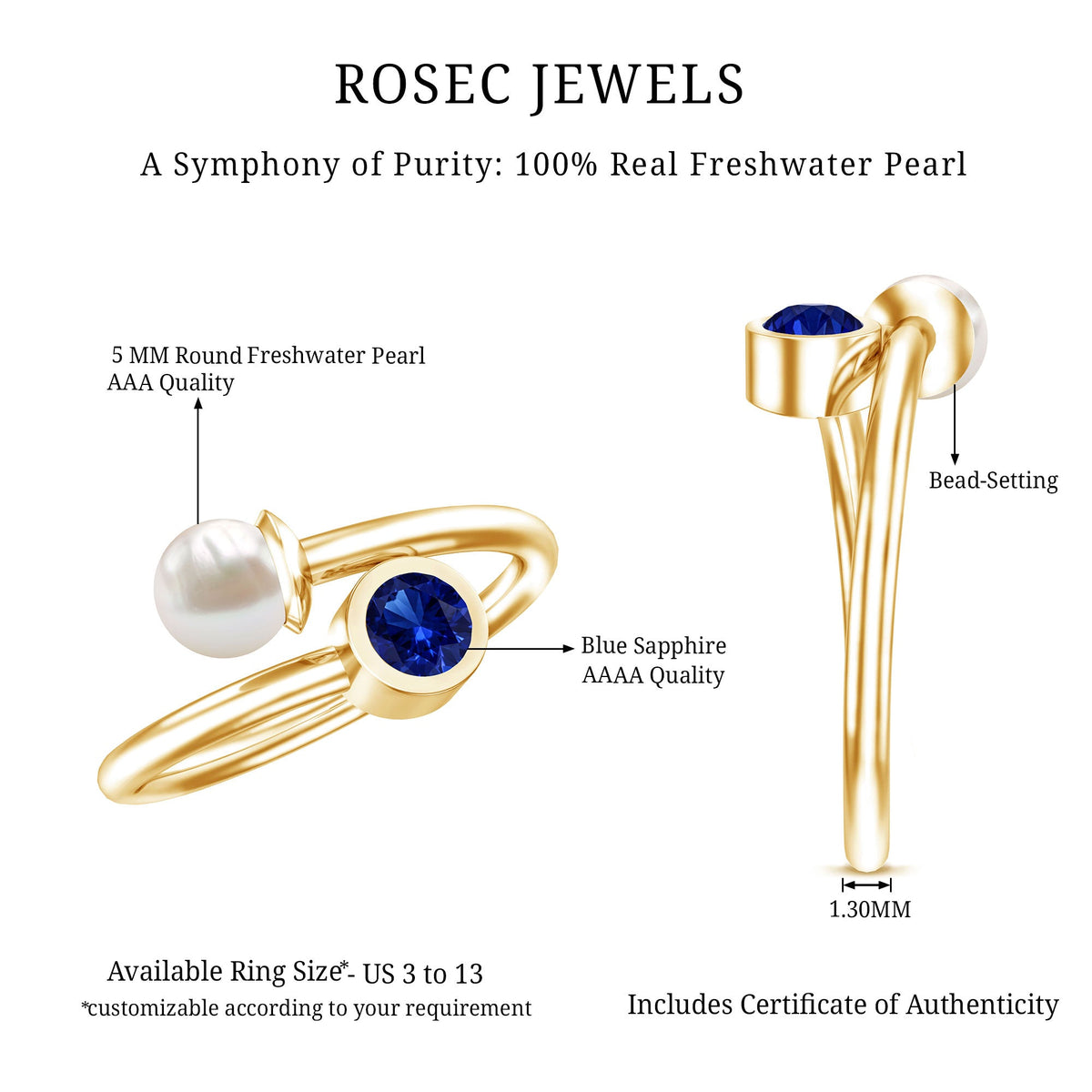Lab Created Blue Sapphire and Pearl Toi Et Moi Ring