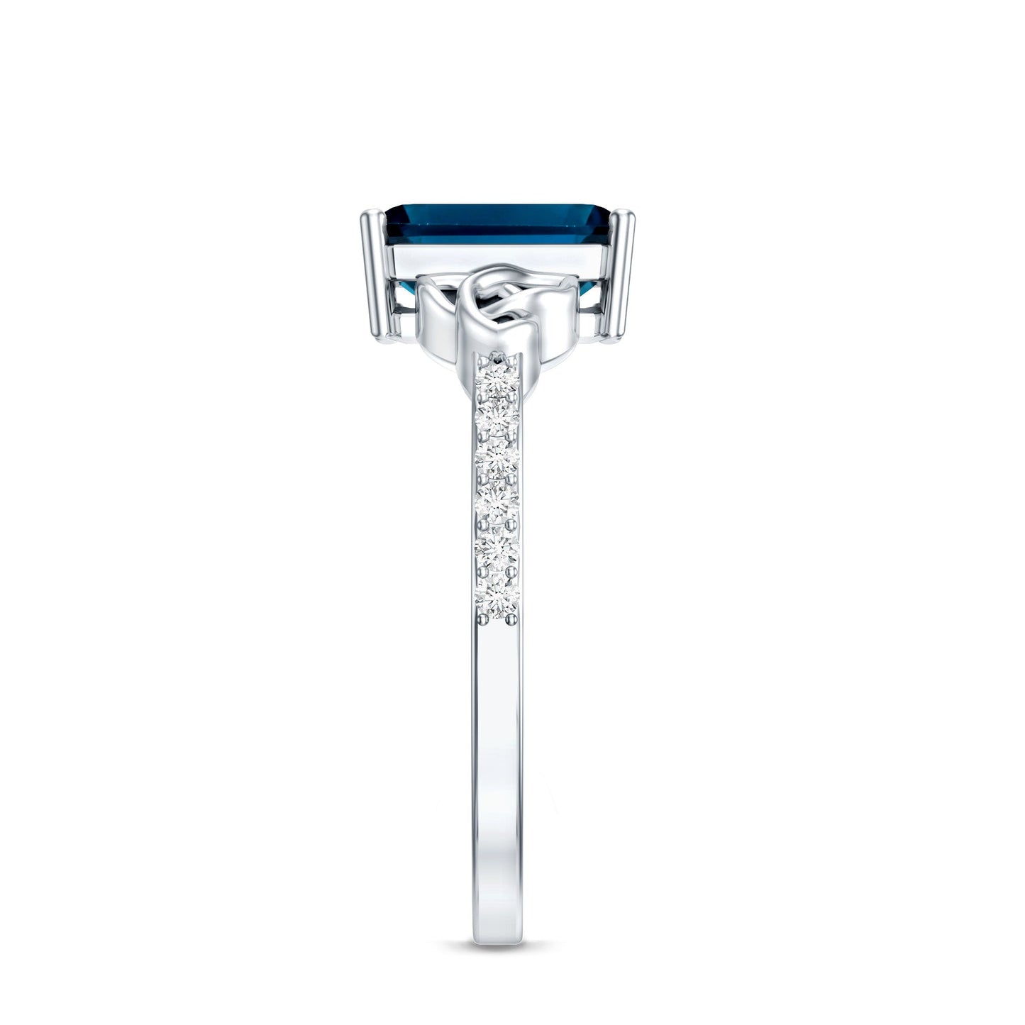 Emerald Cut London Blue Topaz Celtic Engagement Ring with Diamond