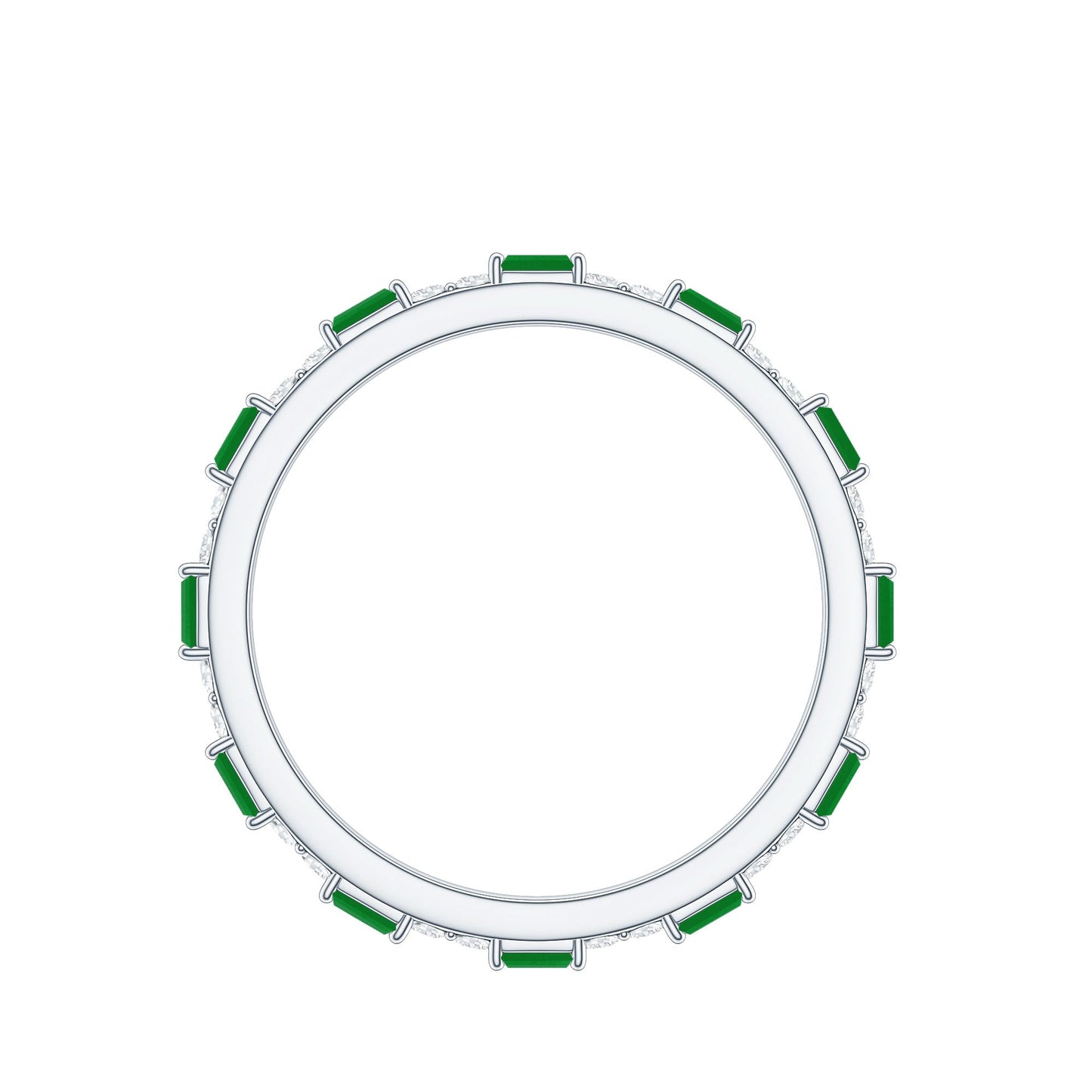 Natural Baguette Emerald Diamond Eternity Ring in East West Style