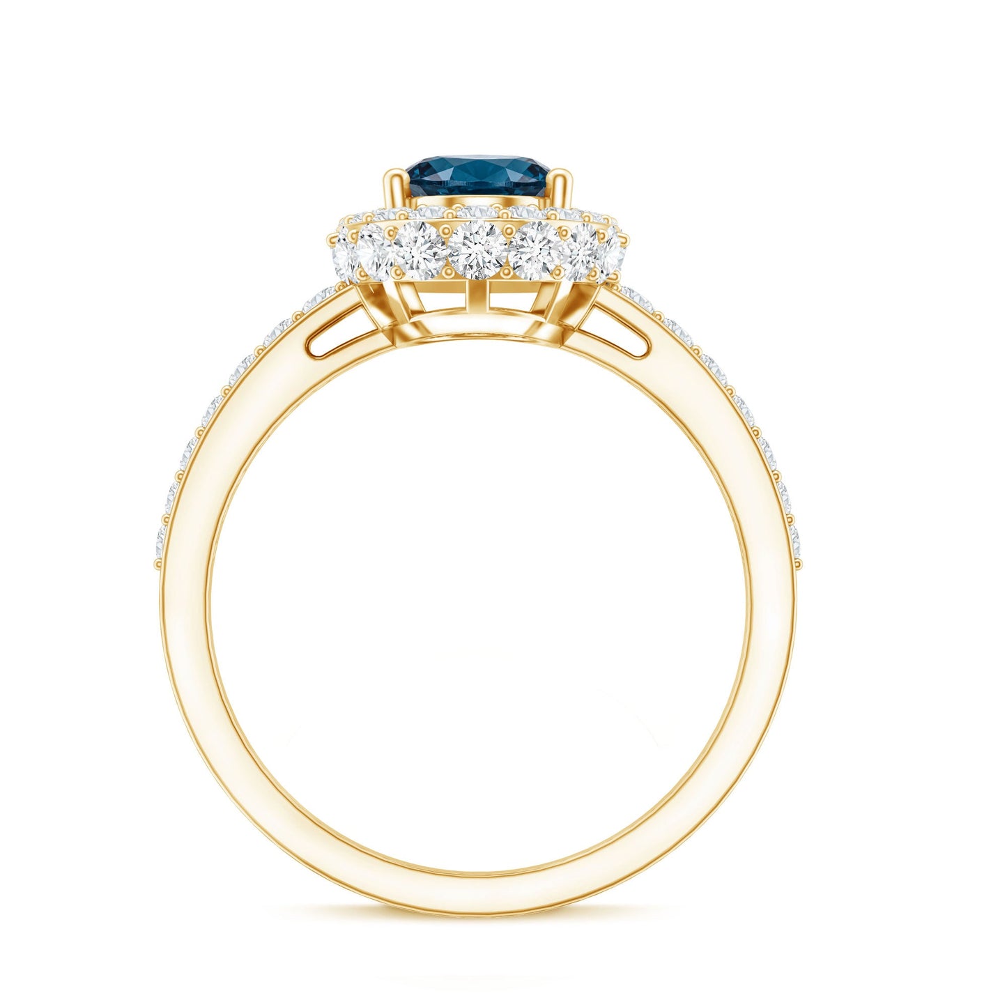Genuine London Blue Topaz Classic Engagement Ring with Moissanite Halo