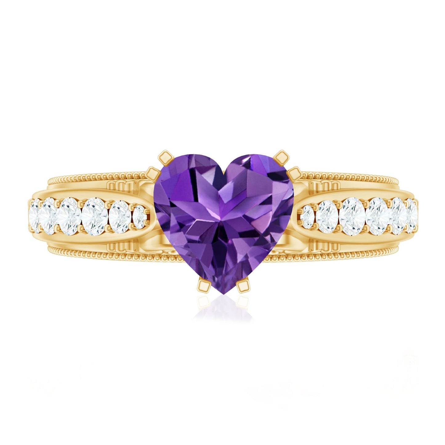 Vintage Style 2 Carat Amethyst Heart Engagement Ring with Diamond