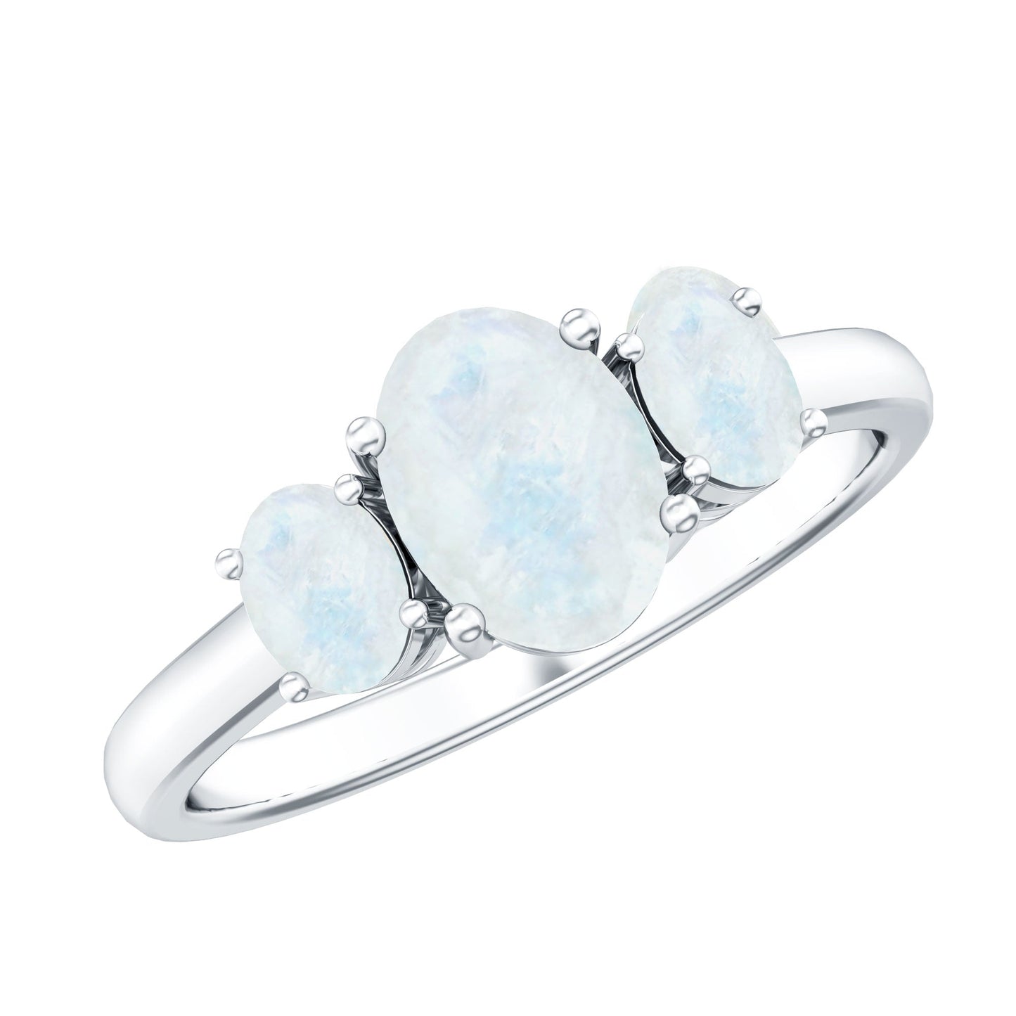 Natural Moonstone Three Stone Oval Engagement Ring