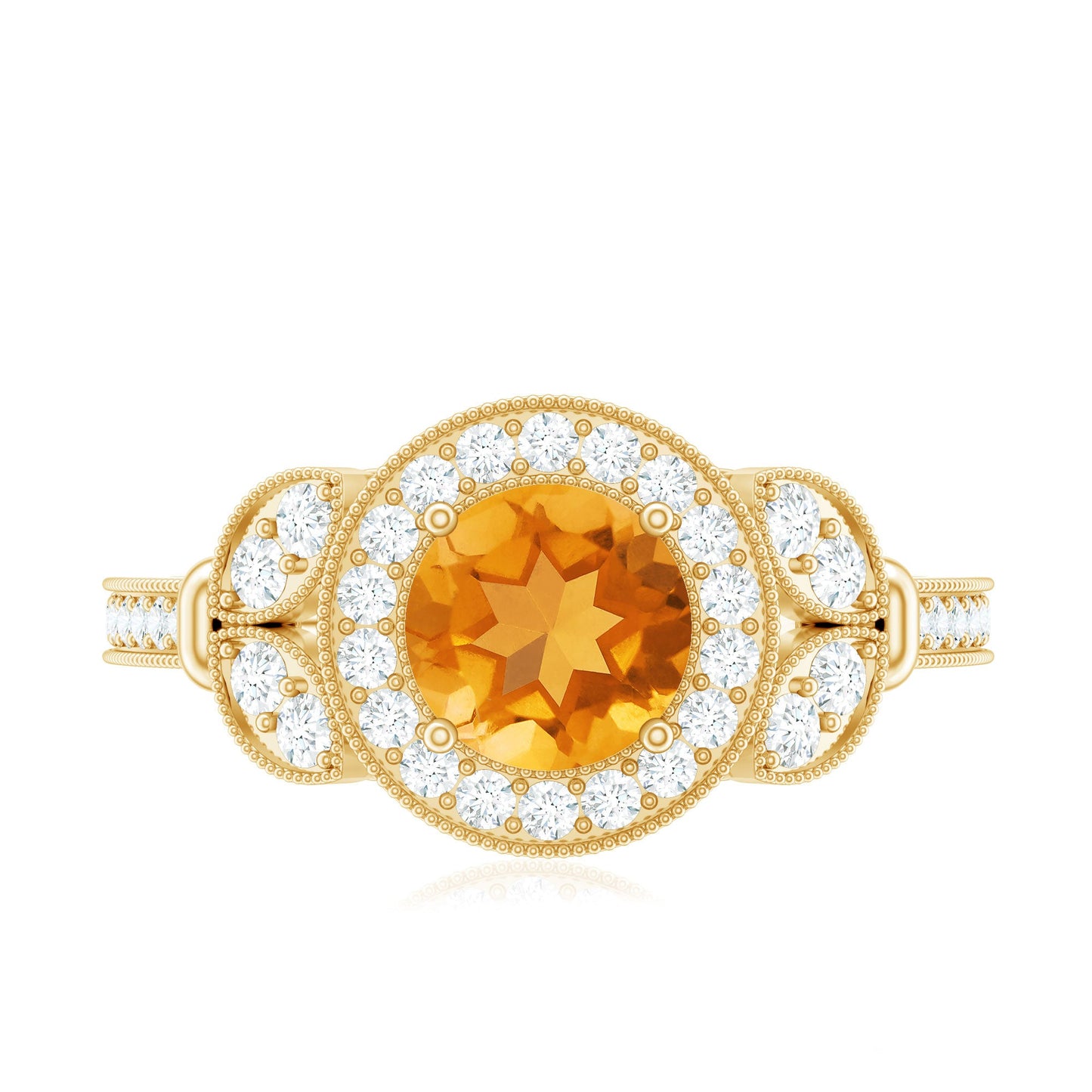 Vintage Style 1.2 Carat Citrine Engagement Ring with Diamond Halo