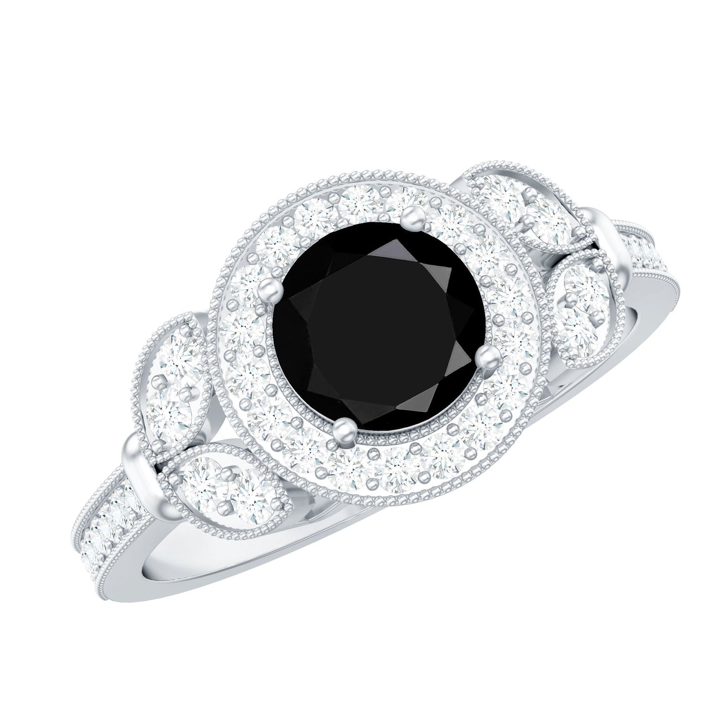 Vintage Style 2 Carat Lab Grown Black Diamond Engagement Ring with Moissanite