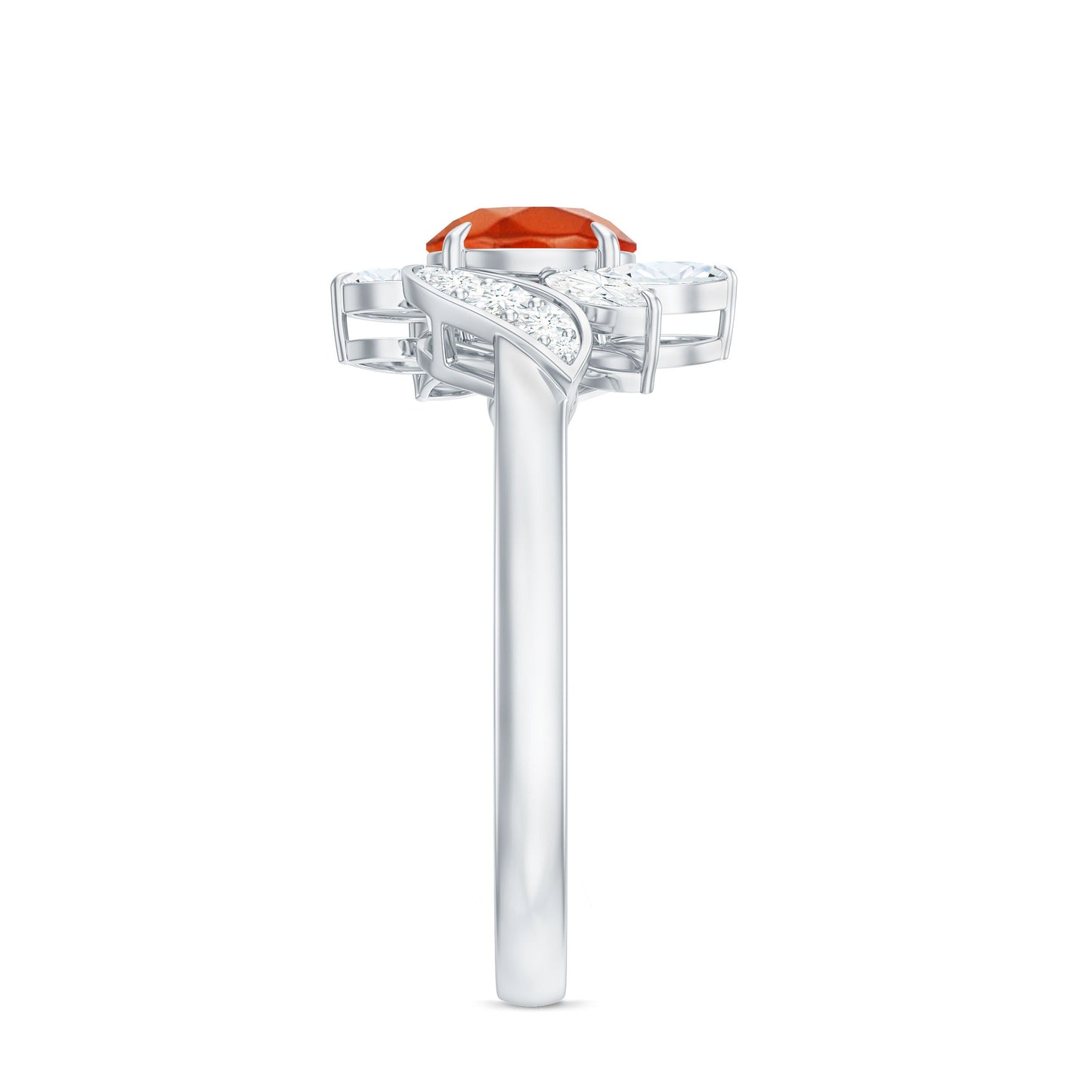 0.7 Carat Fire Opal Flower Engagement Ring with Diamond