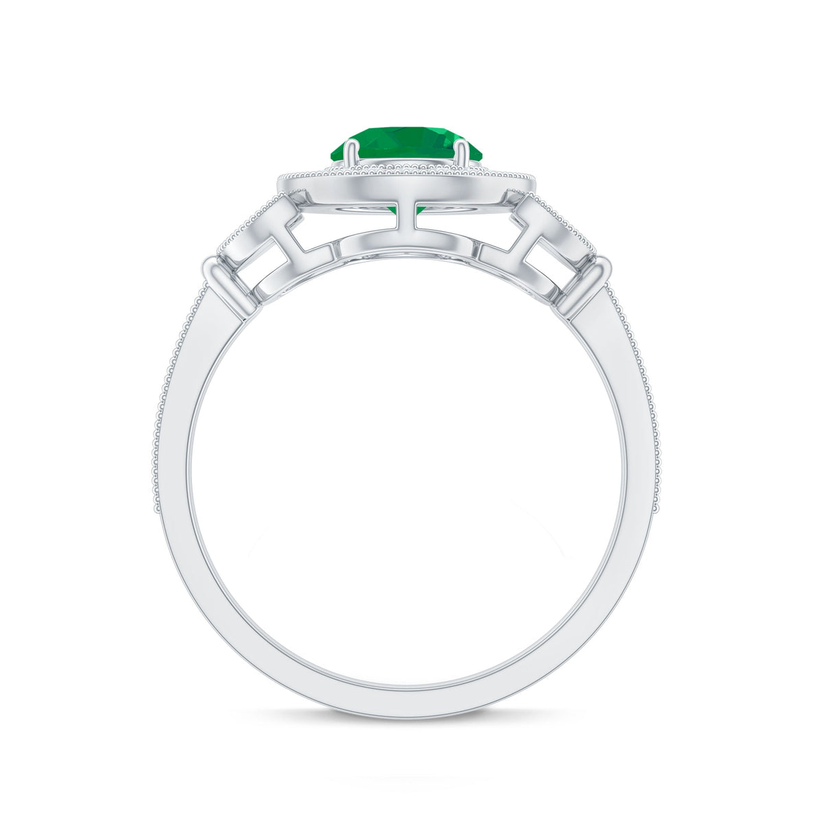 Vintage Style Emerald Engagement Ring with Diamond Halo
