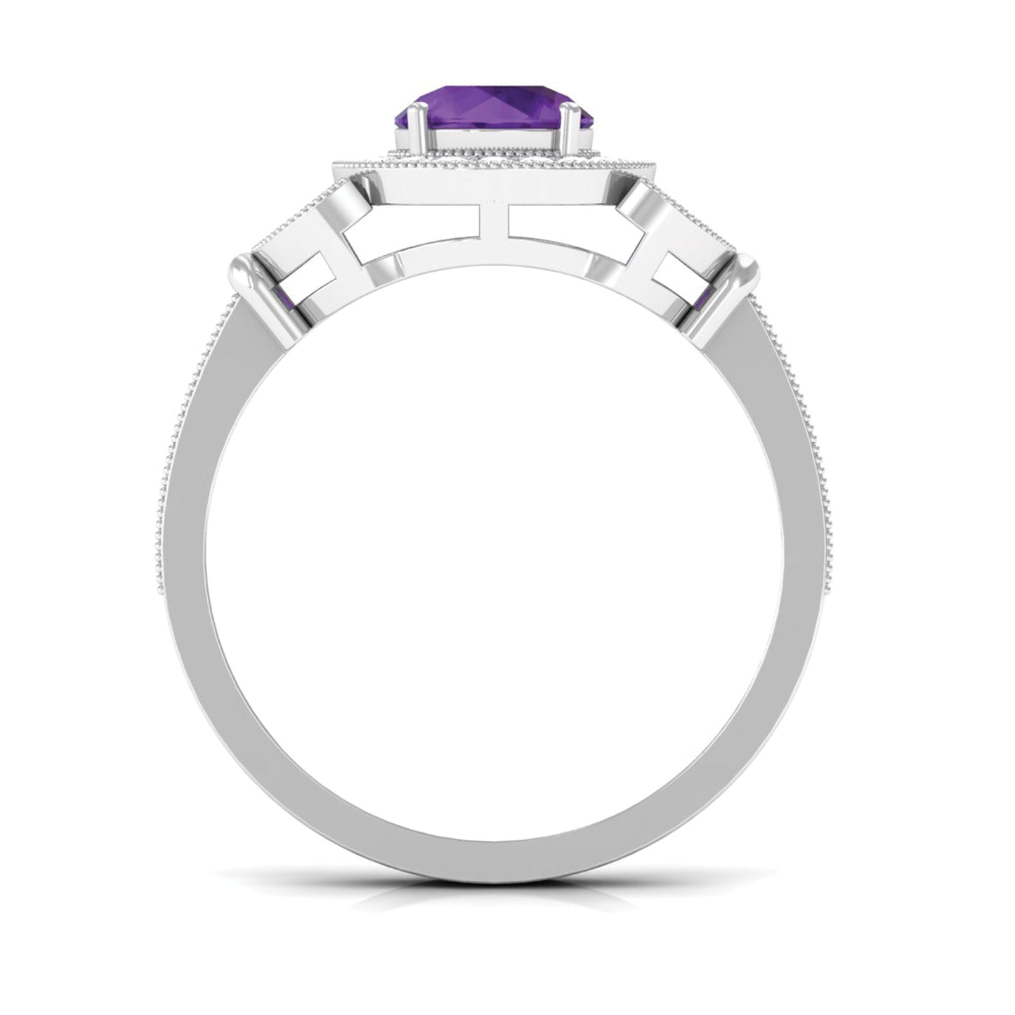 Vintage Looking Amethyst and Diamond Halo Engagement Ring