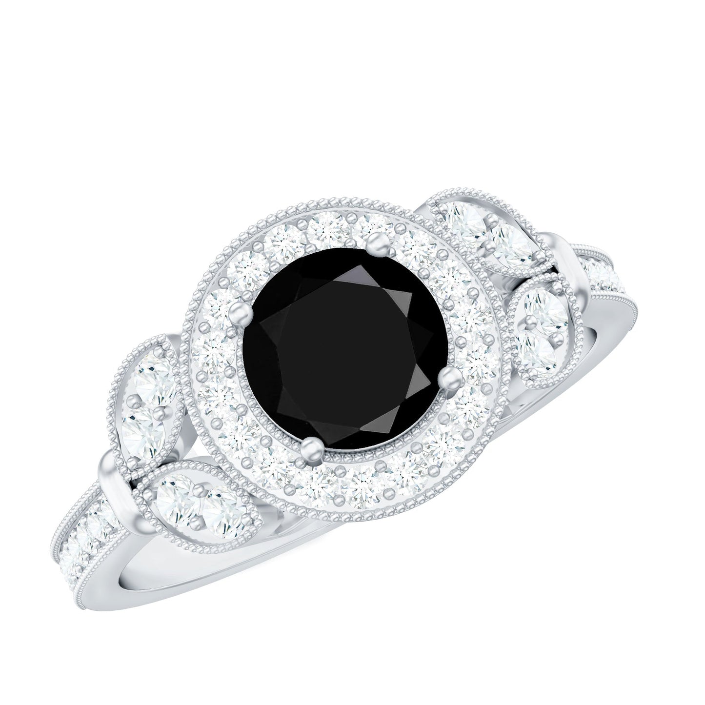 Vintage Looking 1.3 Carat Lab Grown Black Diamond Engagement Ring with White Diamond