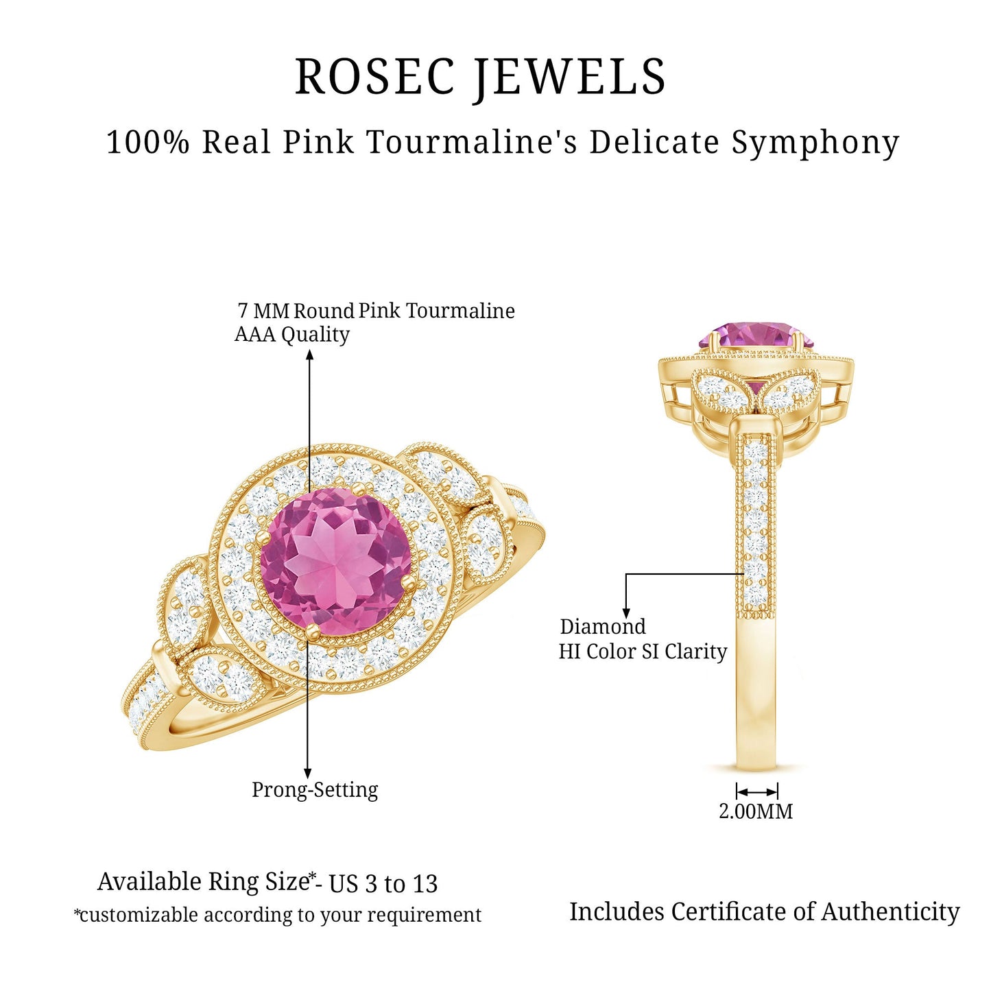 Pink Tourmaline Vintage Style Engagement Ring with Diamond