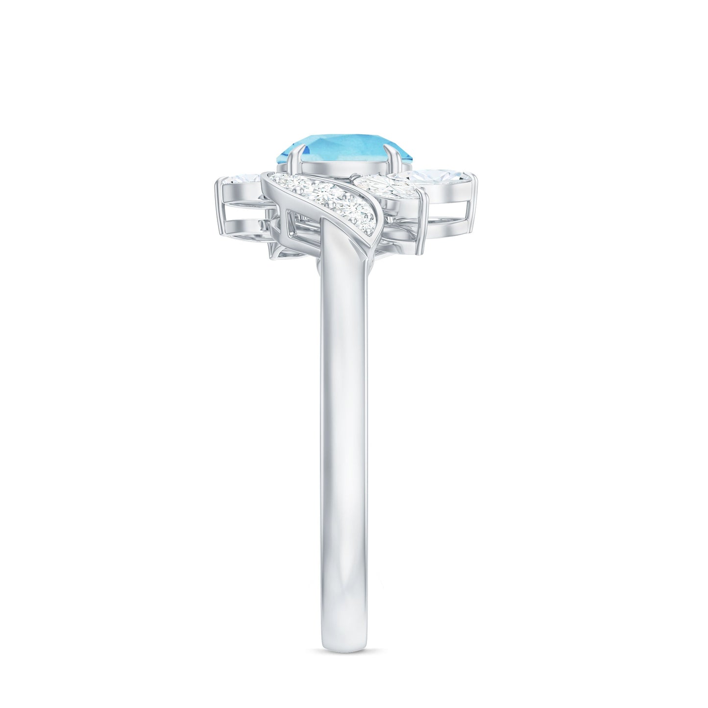 Genuine 0.8 Carat Aquamarine and Diamond Flower Engagement Ring