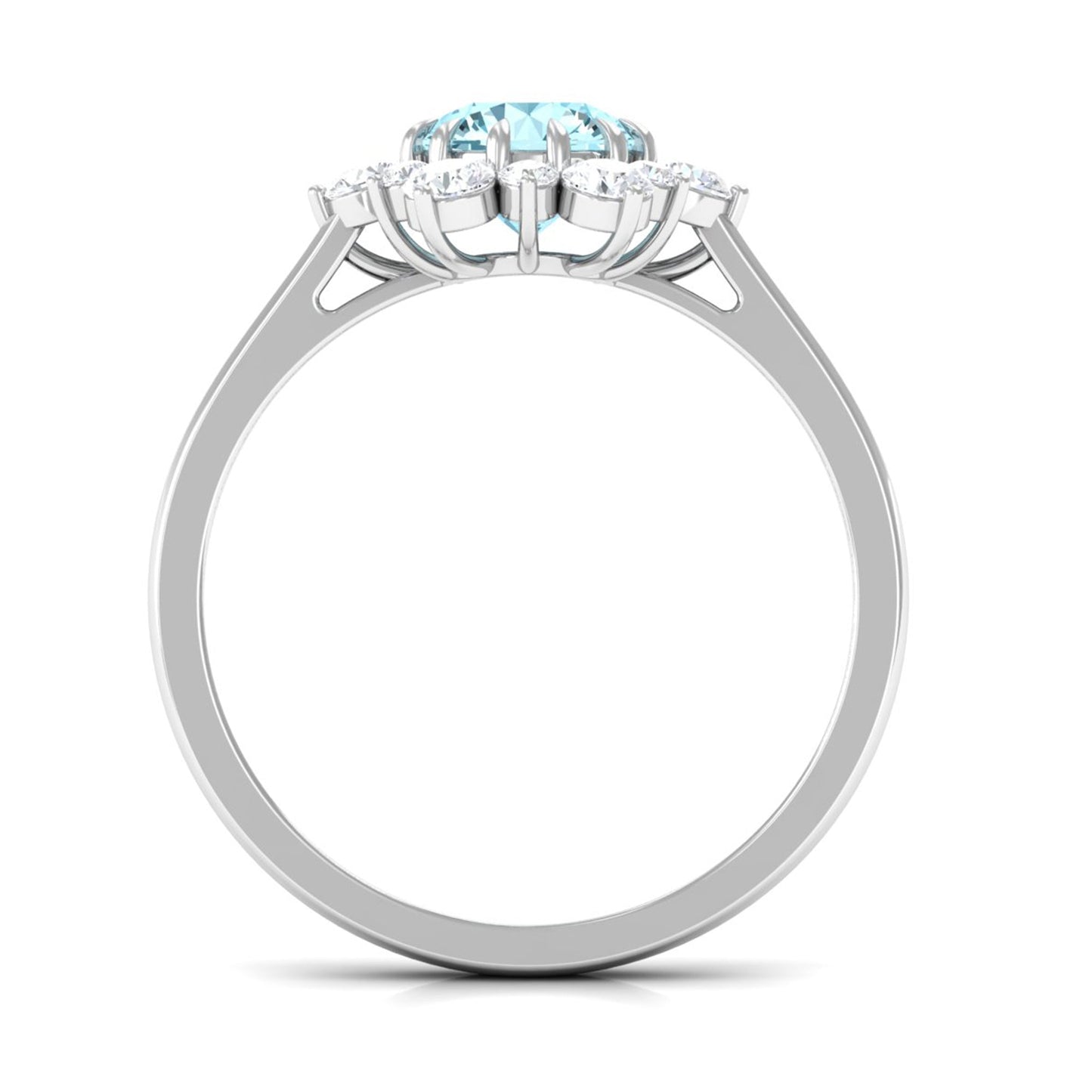 Natural 0.8 CT Aquamarine Statement Engagement Ring with Diamond Halo