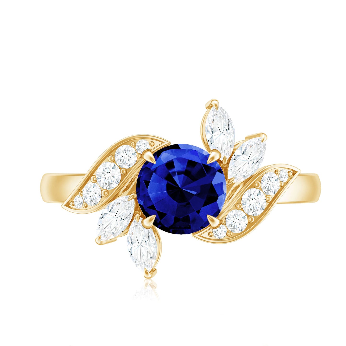 Nature Inspired 1 Carat Lab Grown Blue Sapphire Engagement Ring with Diamond