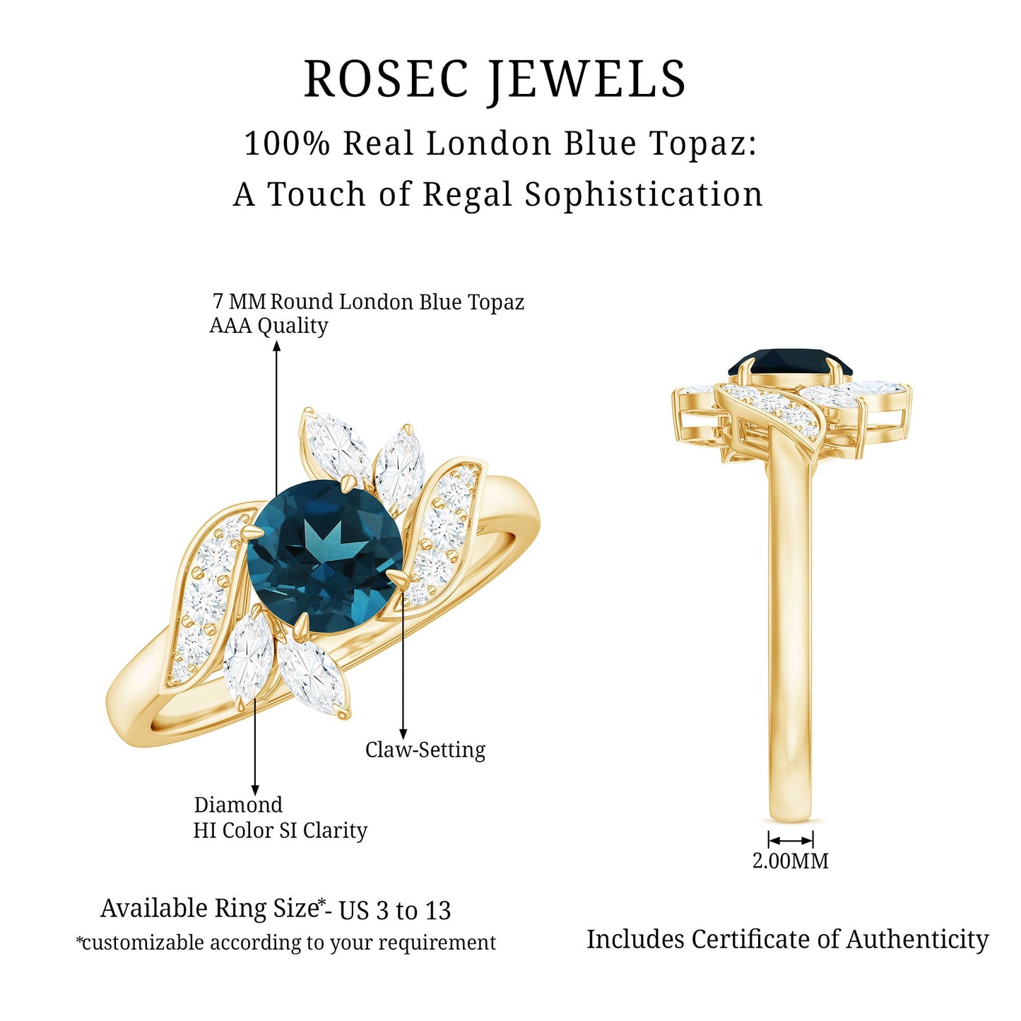 London Blue Topaz and Diamond Flower Engagement Ring