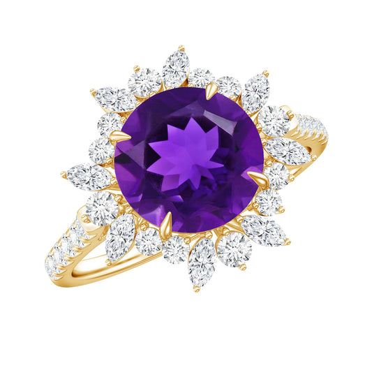 Natural 2 Carat Amethyst Statement Engagement Ring with Moissanite Halo